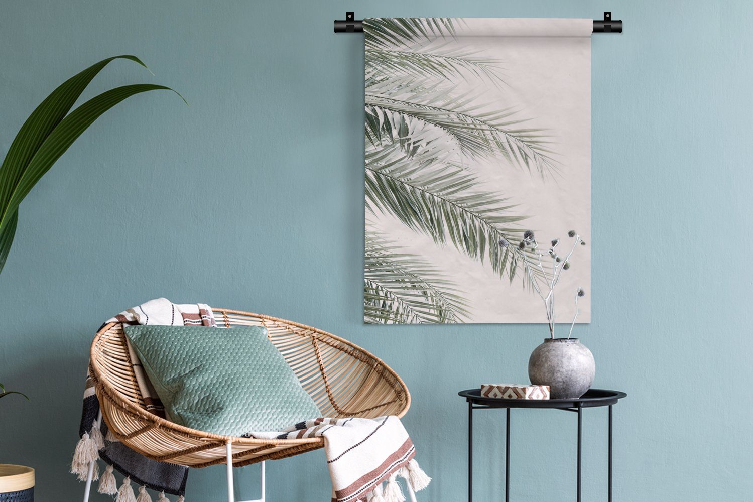 MuchoWow Wanddekoobjekt Pflanze - Grün - Wand, Deko Weiß, für Wohnzimmer, Tapisserie, - Schlafzimmer Natur an der