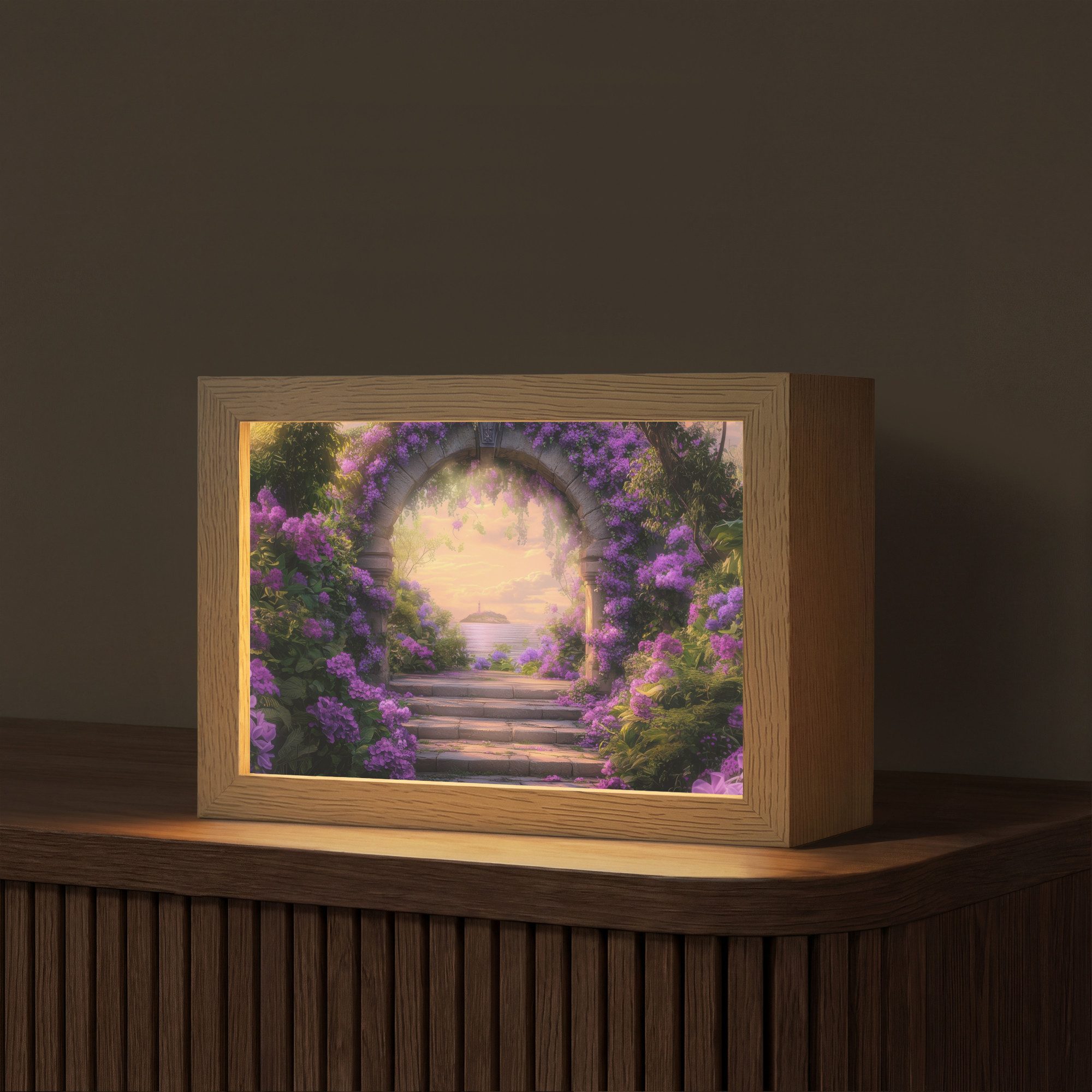 OnlyWow Tischleuchte Lightbox Tor - Lila - Blumen, Dimmbar, Farbwechsel, LED, Warmweiß, Kaltweiß, Neutralweiß Einstellbar, Tischlampe, Schreibtischlampe, Desk, Dimmbar, mit Kabel, LED