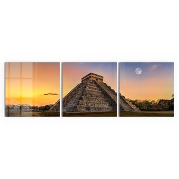 DEQORI Glasbild 'Maya-Pyramide am Abend', 'Maya-Pyramide am Abend', Glas Wandbild Bild schwebend modern
