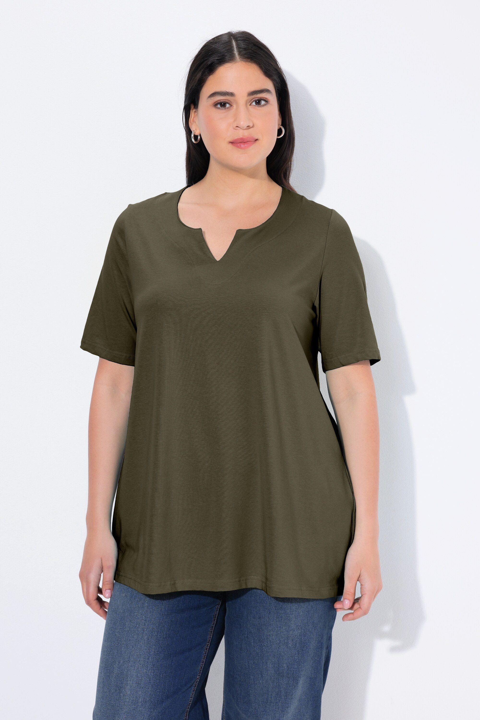 Ulla Popken T-Shirt T-Shirt A-Linie Tunika-Ausschnitt Halbarm günstig online kaufen