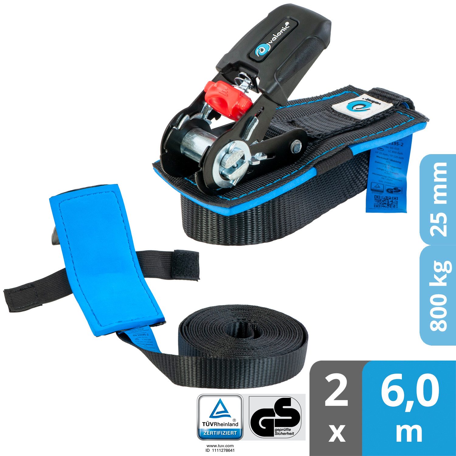valonic Spanngurt Spanngurte Ratsche SG-010-40 !#Vater 4-6m - WOLF (2er Set, 2 Stück Ratschenspanngurt 6m) Ratschengurte für SUP Board oder Kajak, Motorrad, Ladungssicherung