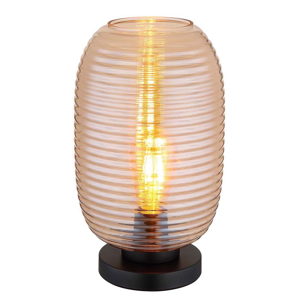 GLOBO LIGHTING Schreibtischlampe, Leuchtmittel inklusive, Warmweiß, LED Tischleuchte Metall Schwarz Amber Warmweiß 2700 K Schalter H34,5cm