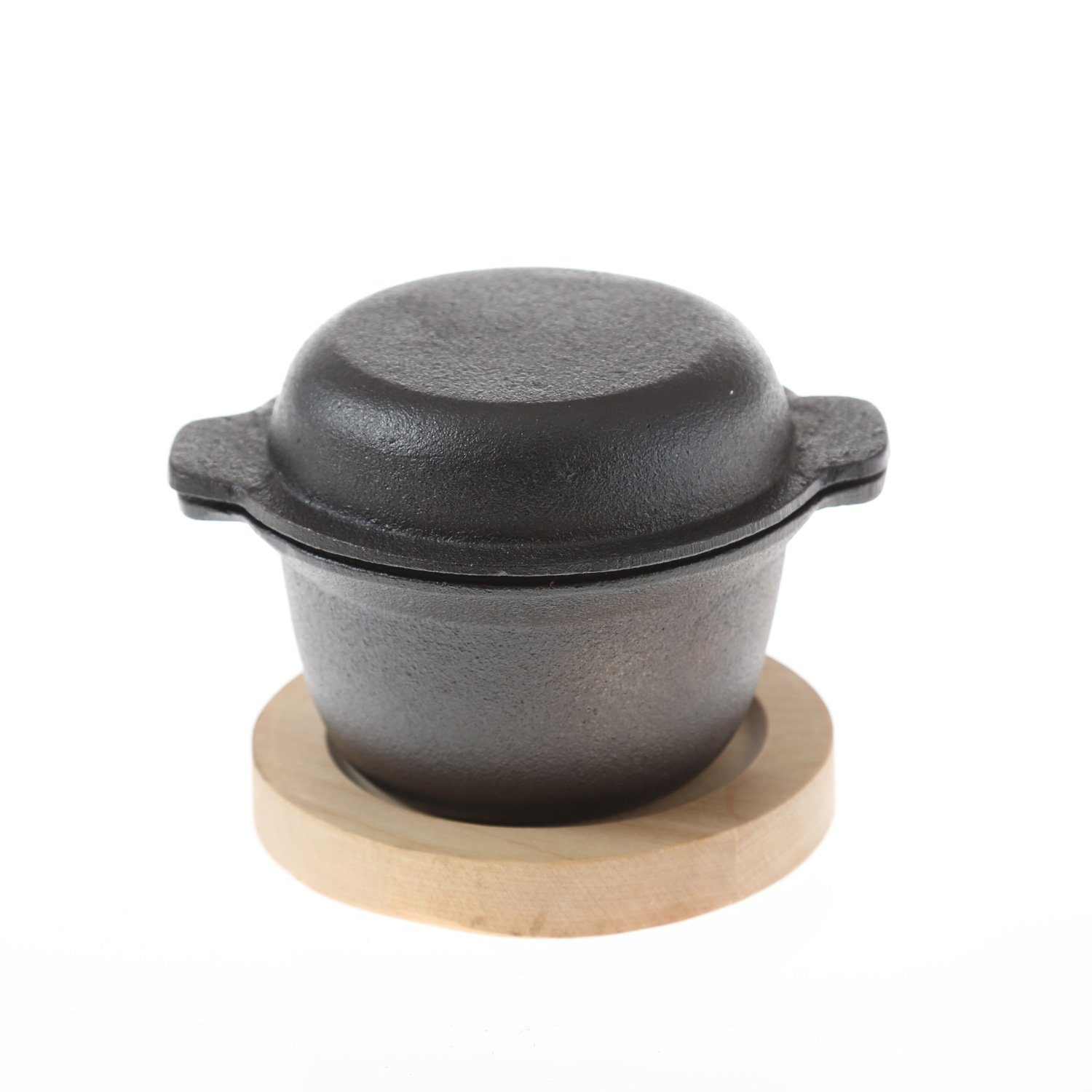 GAUMENKICK Serviertopf Gusstöpfchen Deckel u. Holzuntersetzer Grilltopf D: 10cm H: 9cm 0,3L, Gusseisen (1-tlg)