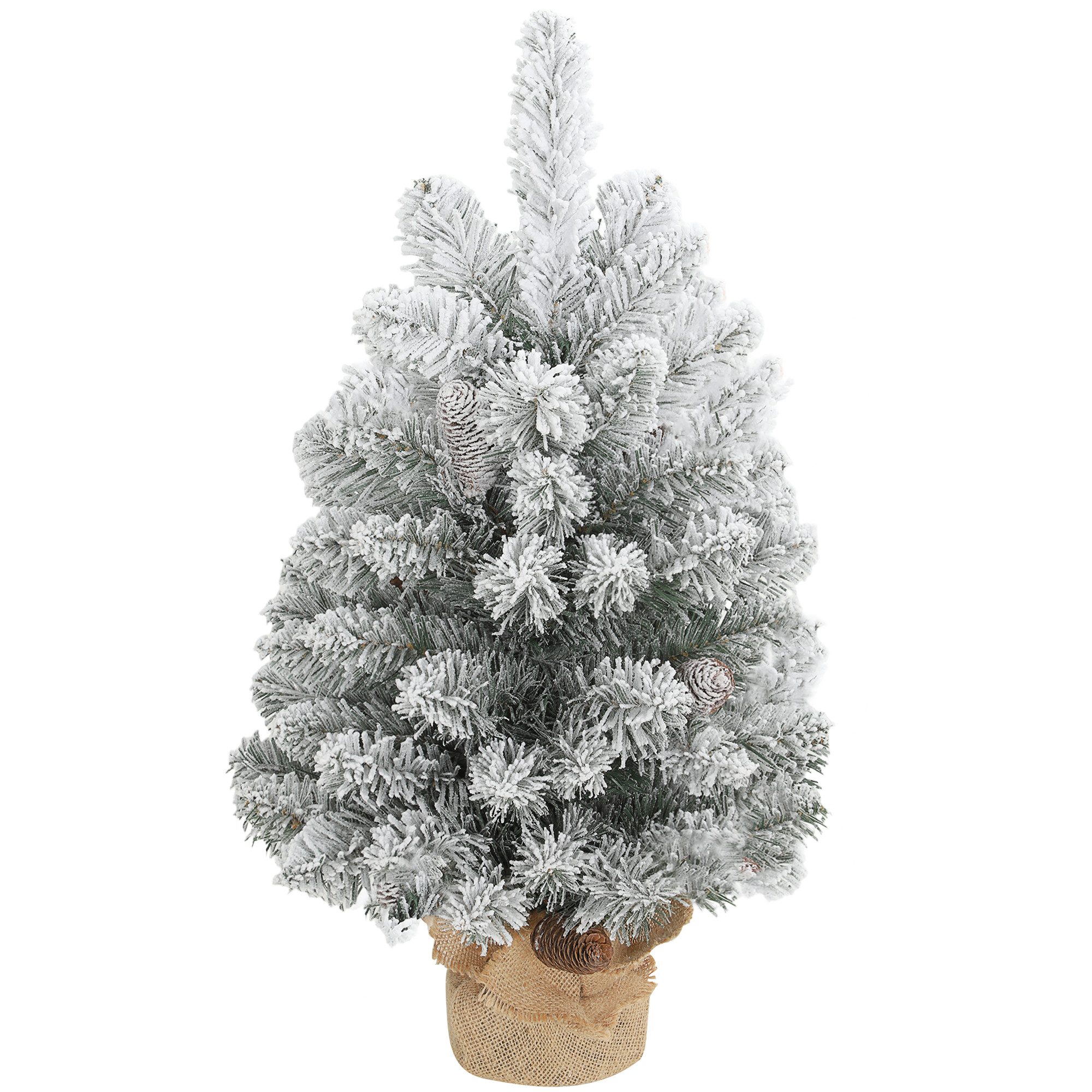 HOMCOM Künstlicher Weihnachtsbaum Mini 60 cm künstlich mit Schnee, Christbaum Weihnachtsdeko, Tannebaum, Realistisches Aussehen, Grün+Weiß