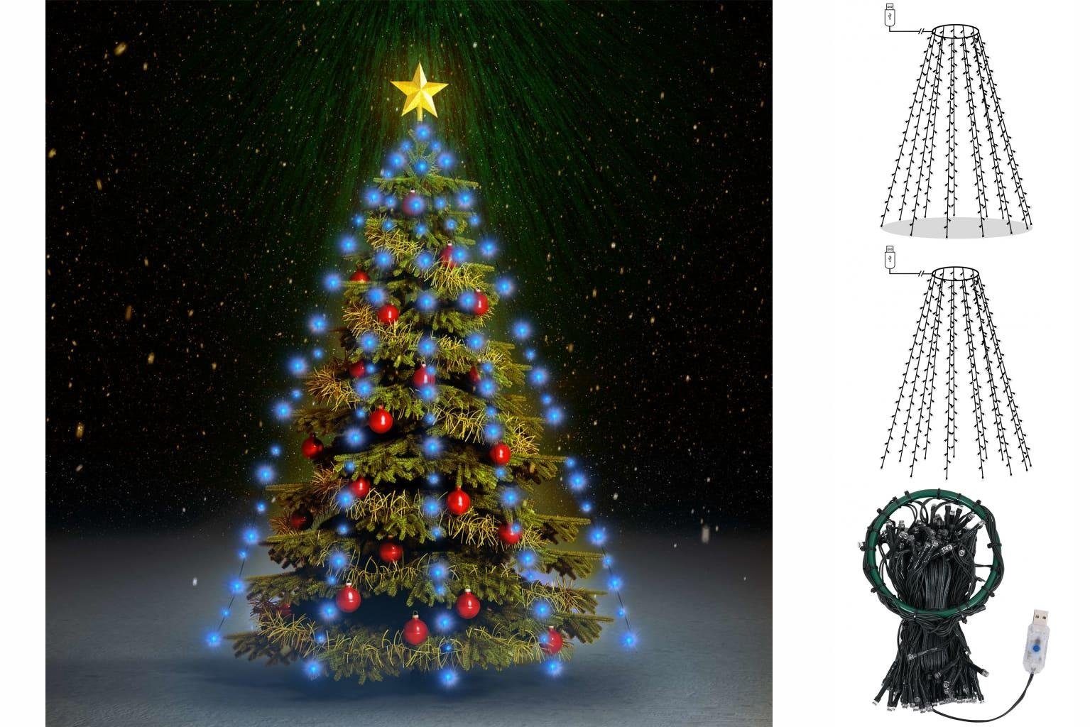vidaXL Blau Weihnachtsbaum-Lichternetz mit LEDs cm 210 Lichterkette 210