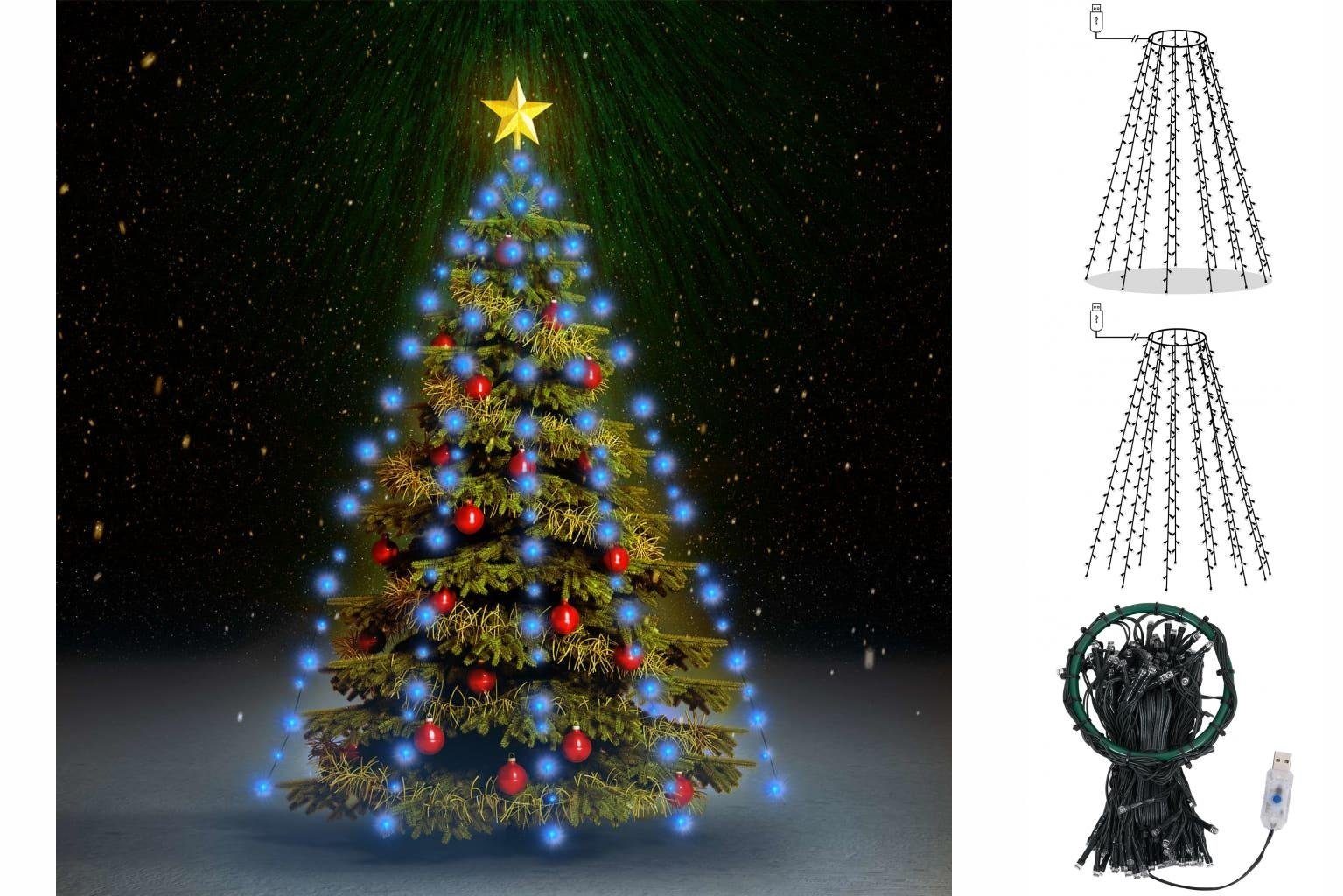 210 mit vidaXL cm LEDs Lichterkette 210 Blau Weihnachtsbaum-Lichternetz