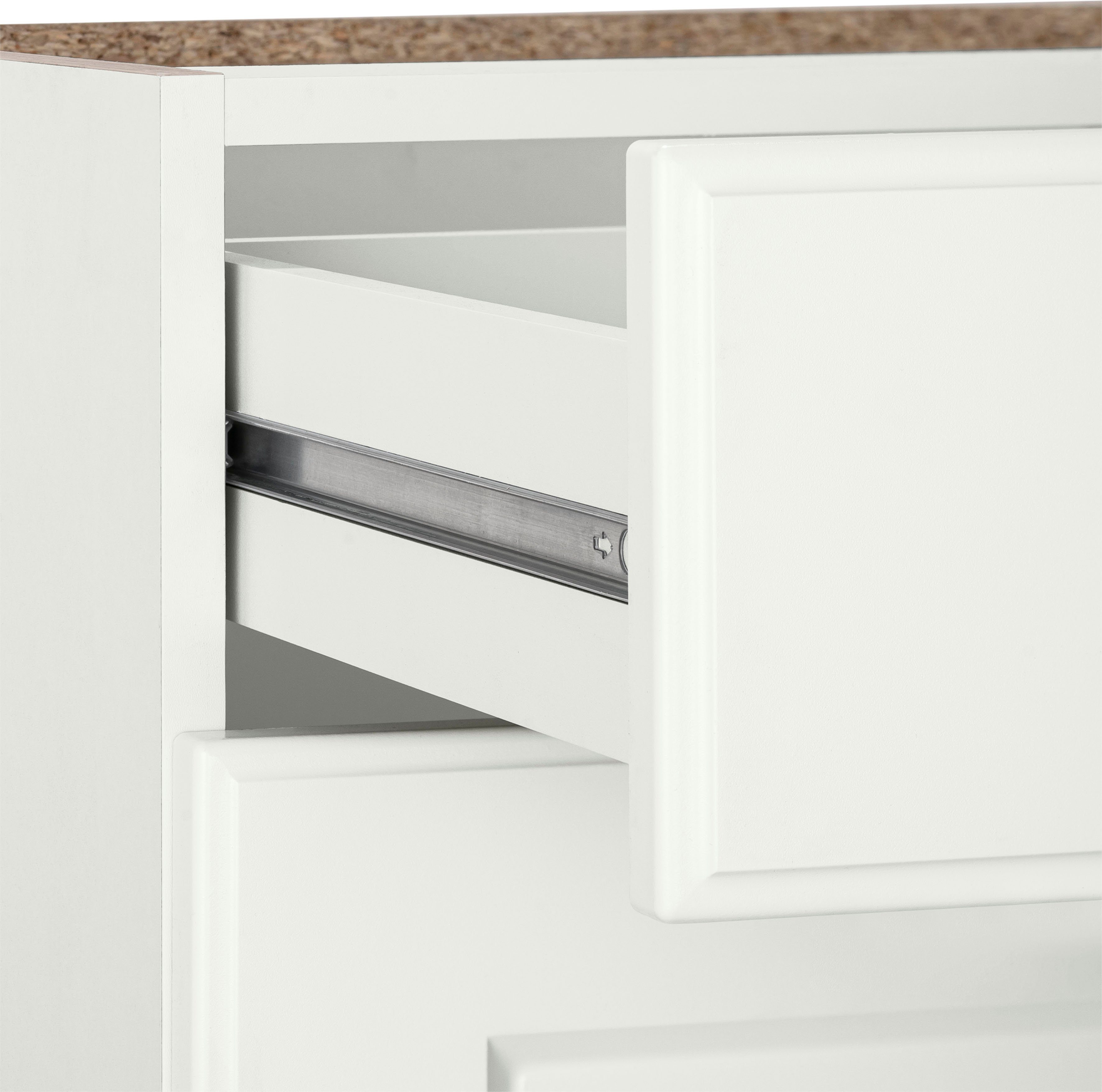 Eckunterschrank Weiß/Weiß cm, Küchen 110 Erla Planungsmaß breit, ohne Kassettenfront, Arbeitsplatte | 100 cm Weiß wiho