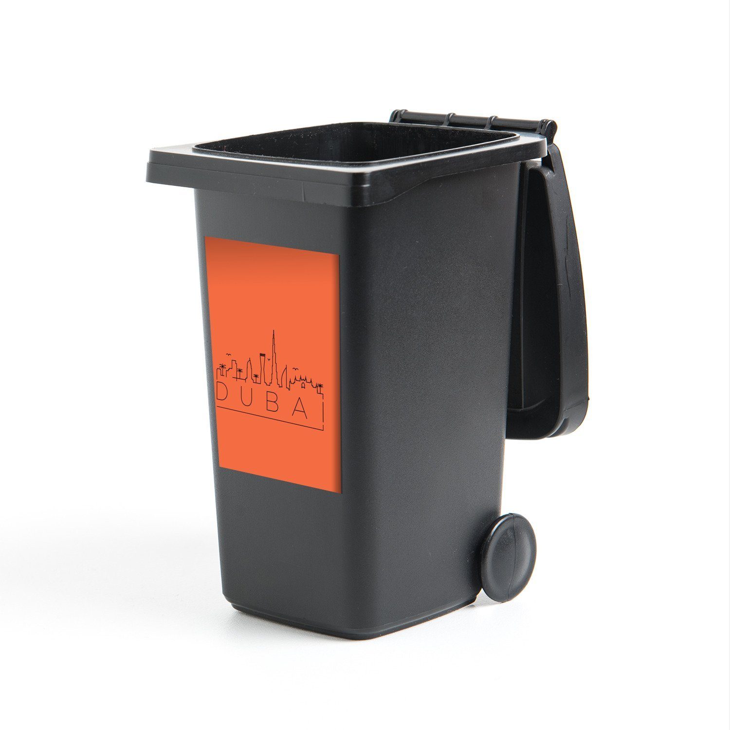 MuchoWow Wandsticker Skyline Mülleimer-aufkleber, Container, (1 Abfalbehälter orange Sticker, Mülltonne, St), "Dubai"