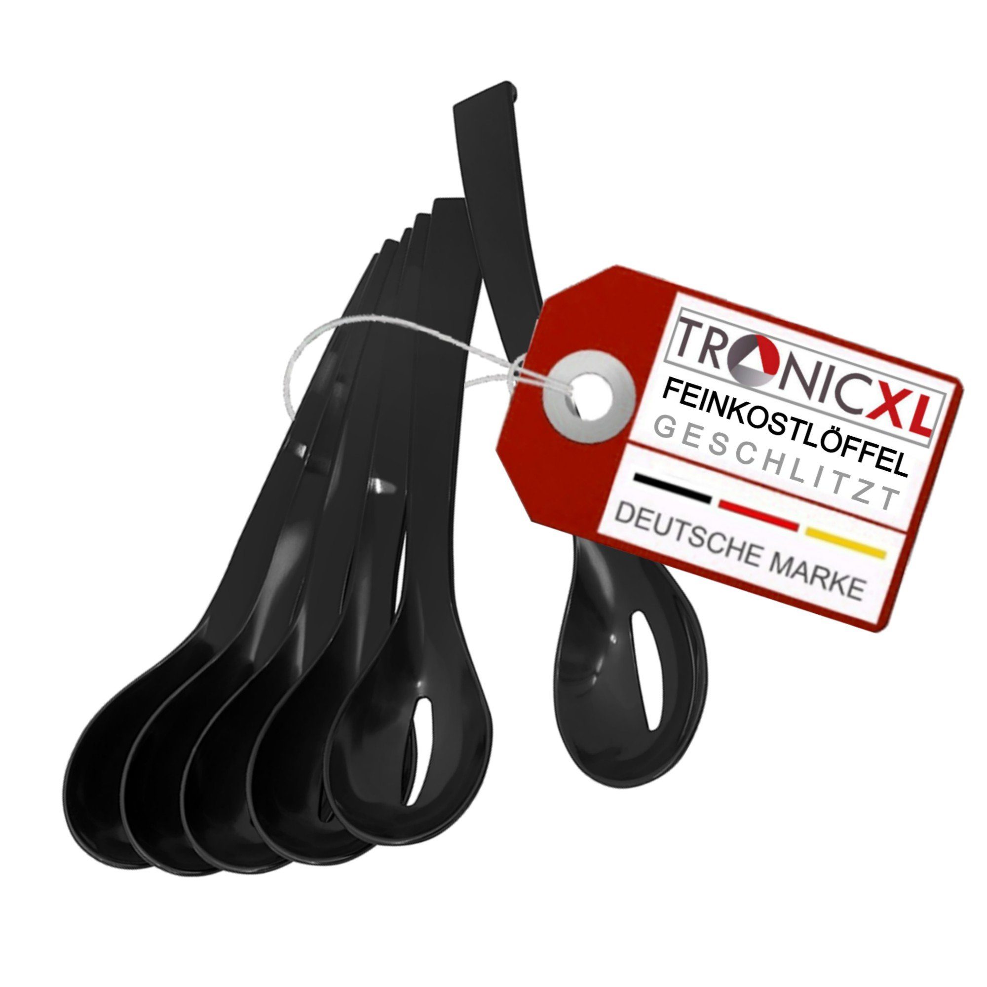 TronicXL Seihlöffel 6 Stück SAN Feinkostlöffel Löffel Feinkost Kunststofflöffel, Spülmaschinengeeignet, Anti-Abrutsch-Kante, Servierlöffel