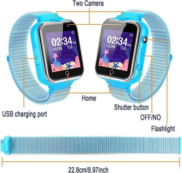 PTHTECHUS Smartwatch (1,44 Zoll), Telefon Zwei Wege Gespräch SOS MP3 Spiel Wiedergab Kameras Sportuhr