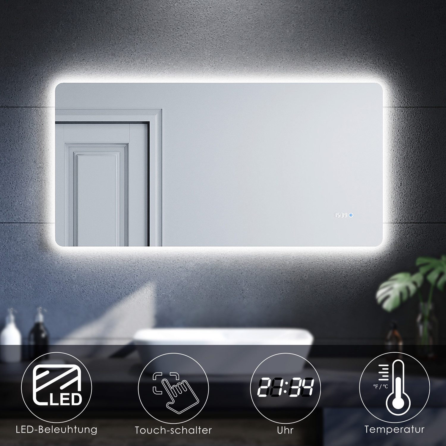 SONNI Badspiegel Badspiegel mit LED Uhr günstig online kaufen