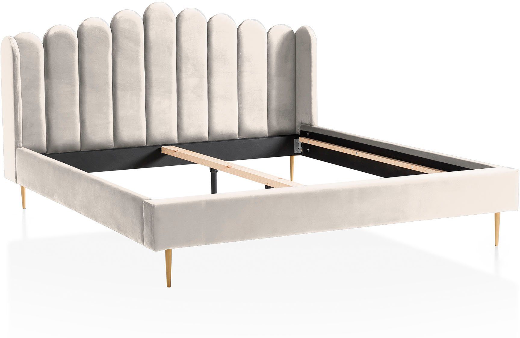 SalesFever Polsterbett Komfortables Bett für erholsamen Schlaf, Eleganz trifft Komfort: Samt-Bezug, goldfarbene Metallfüße