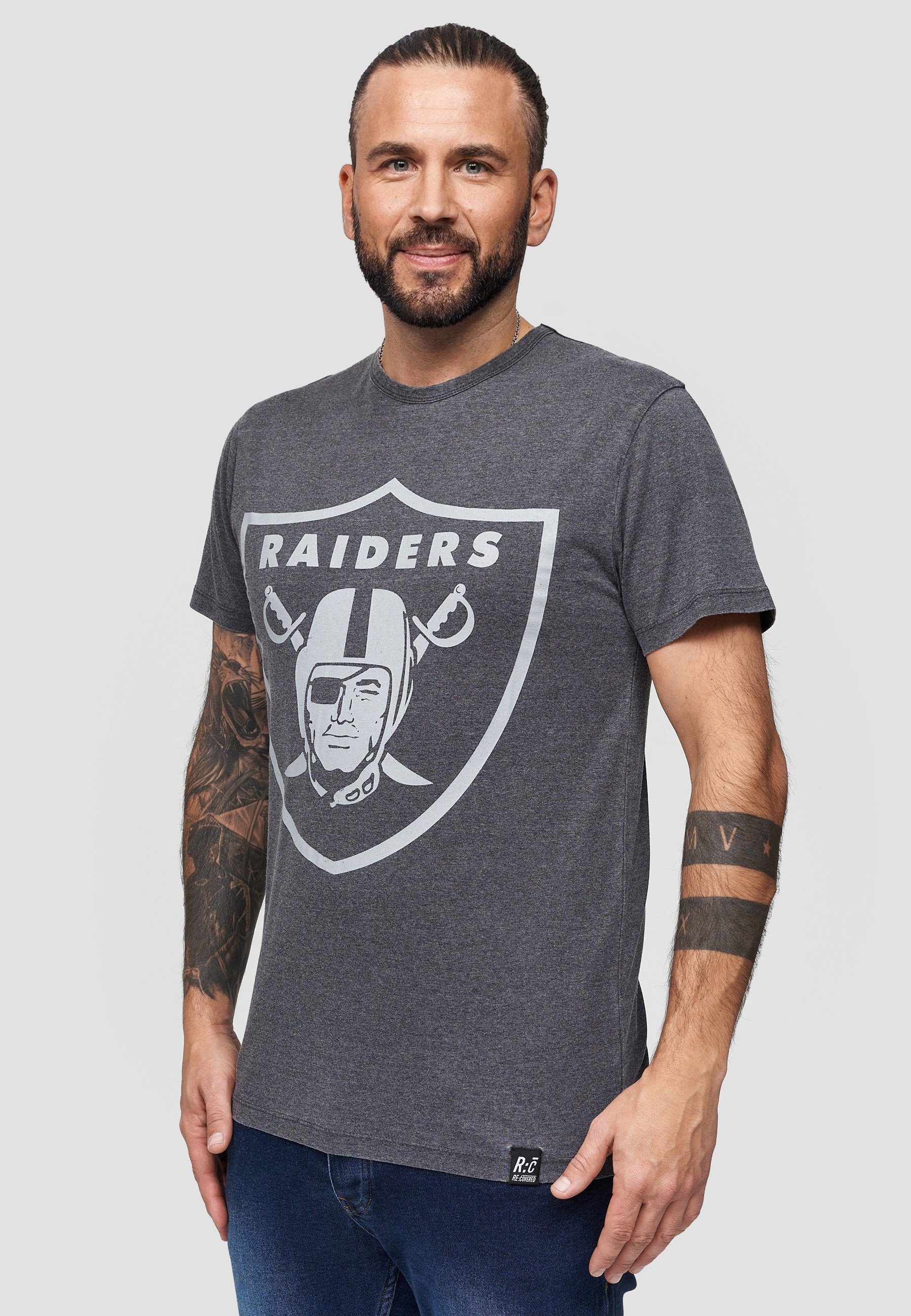 T-Shirt Bio-Baumwolle Raiders GOTS Recovered zertifizierte Classic NFL Kohlegrau Vintage