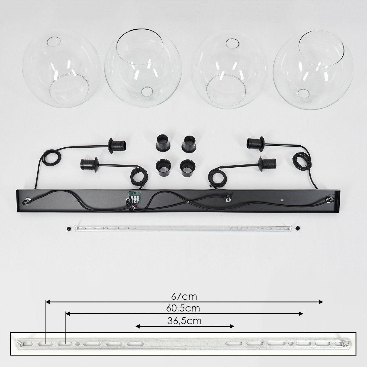 E27 Hängelampe Metall/Glas max. Schirmen Schwarz/Klar, Hängeleuchte Leuchtmittel, aus Glas, ohne in hofstein mit Höhe »Cesaro« 147cm,