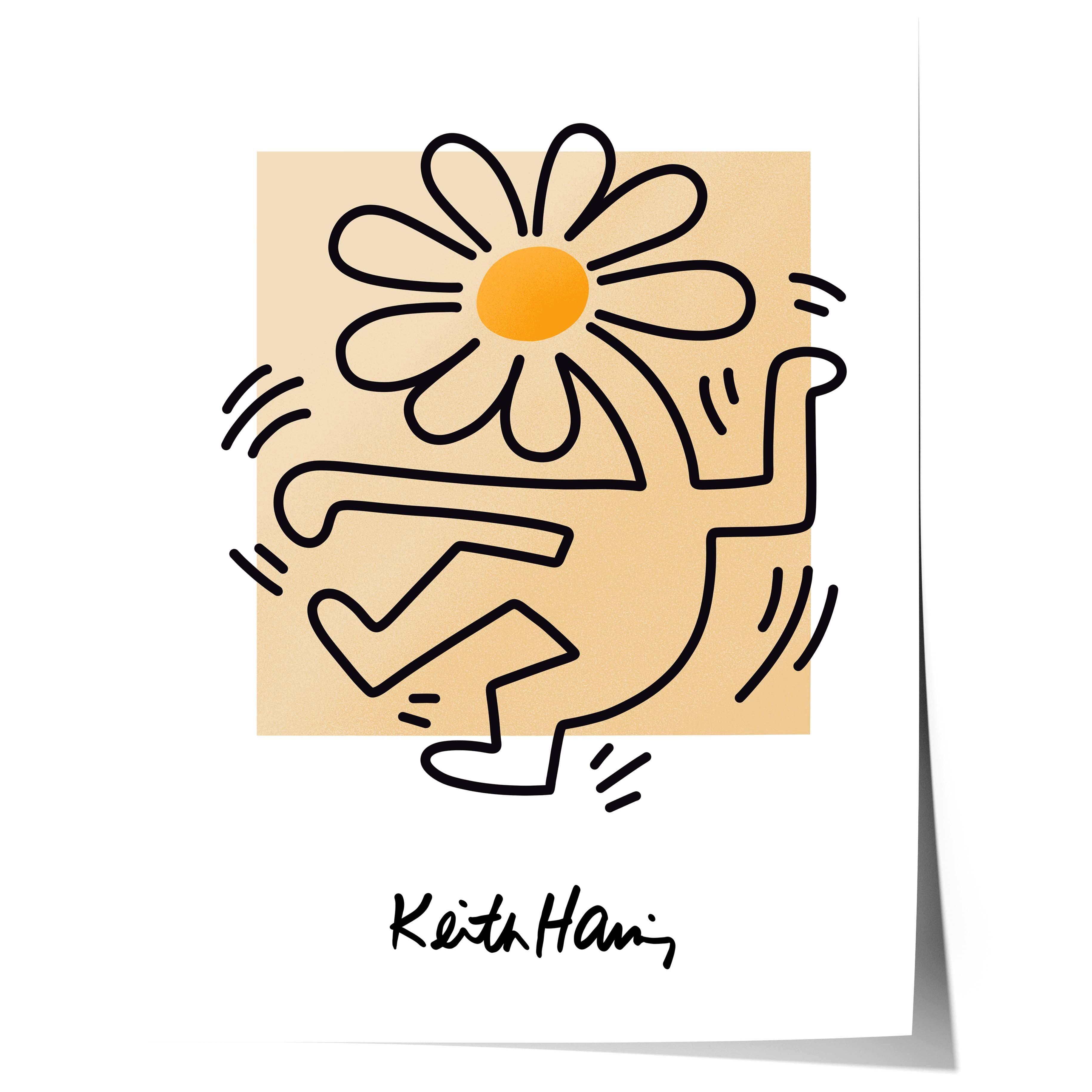 JUSTGOODMOOD Poster Dancing Figure Keith Haring Style Minimal Line Art mit Blume Modernes, (1 St)