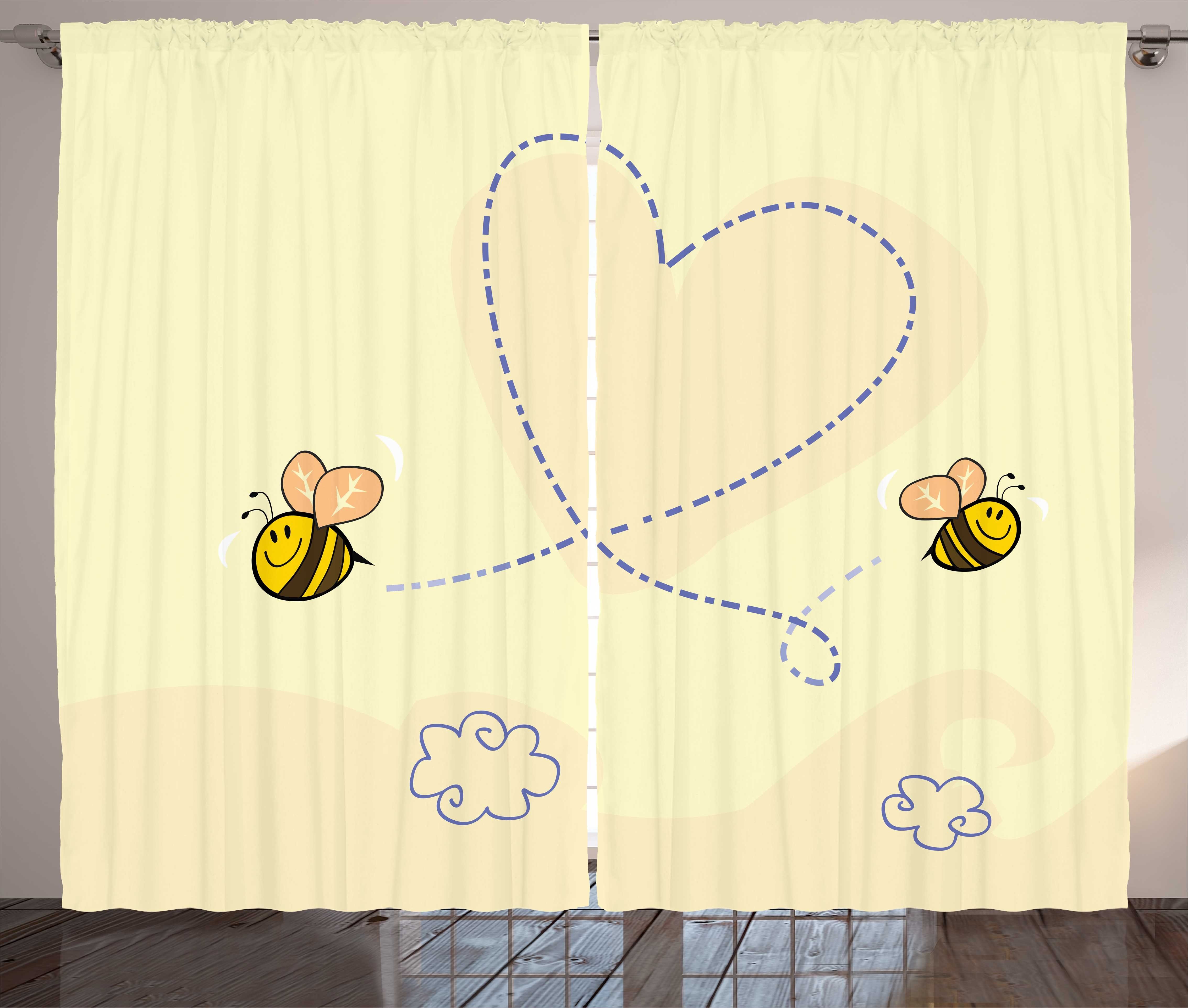 Gardine Schlafzimmer Kräuselband Vorhang mit Schlaufen und Haken, Abakuhaus, Honey Bee Buzzing Fliegen Herzform