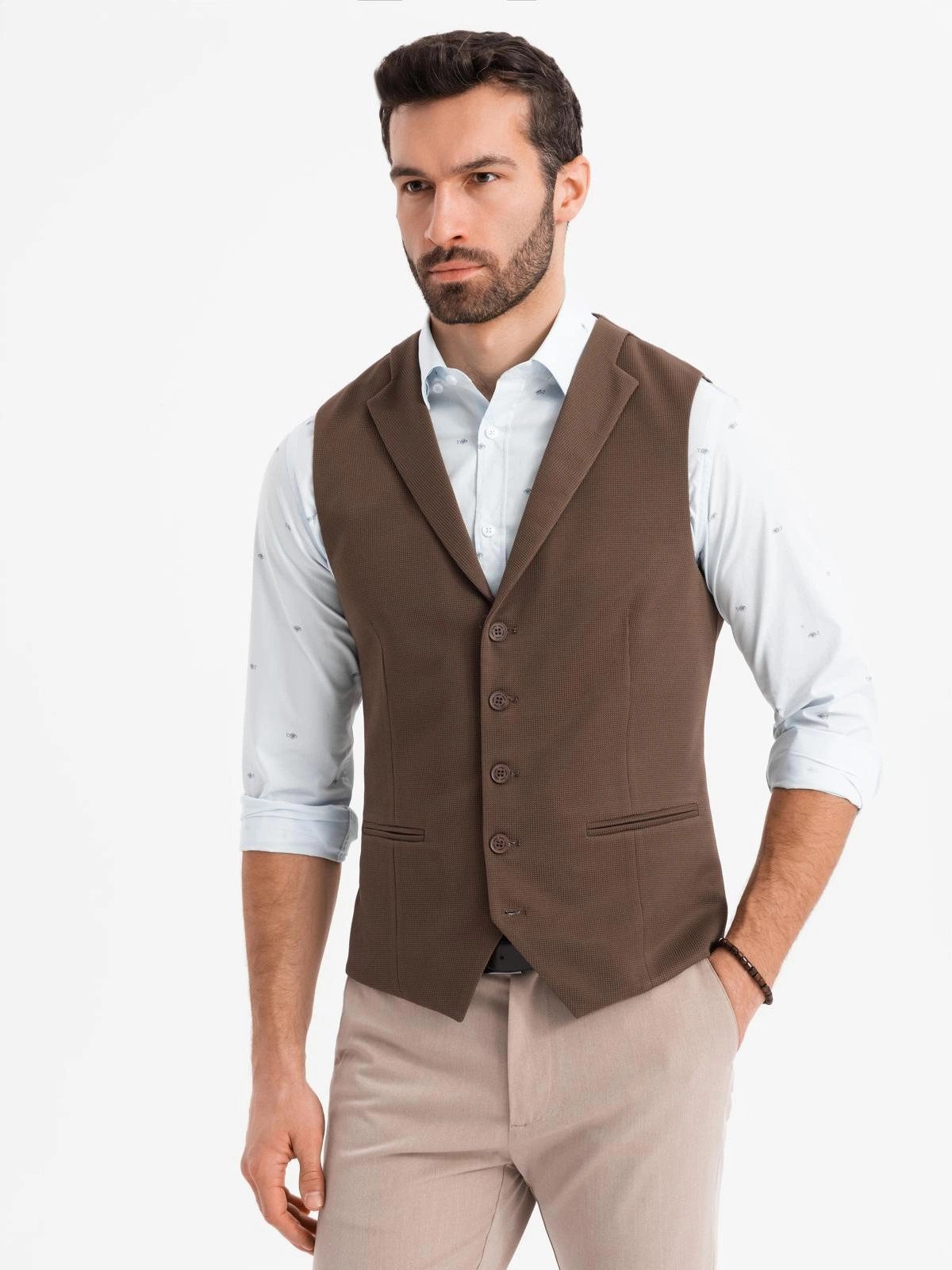 OMBRE Anzugweste Strukturierte Strickweste mit Revers für Herren