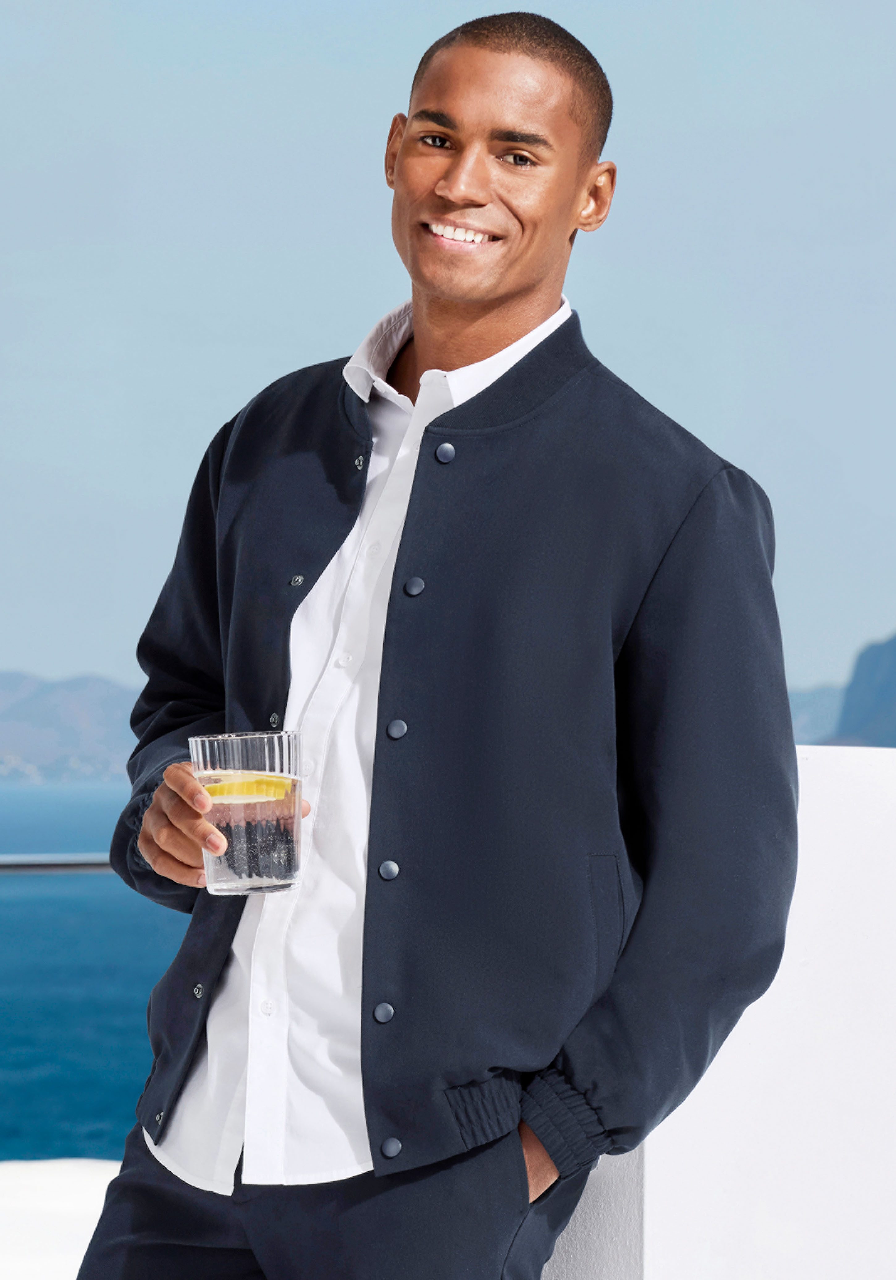 John Devin Blouson mit Rippkragen Übergangsjacke mit Innentasche, aus leicht dehnbarer Webqualität