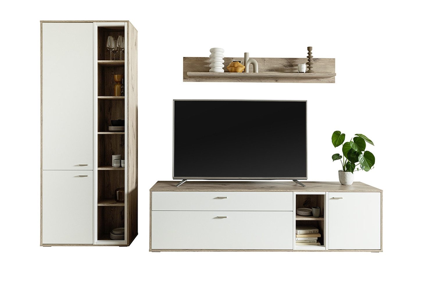 MCA furniture Wohnwand (3-teilig) in Soft weiss / Eiche Dekor - 292x197x50 (BxHxT), (3-teilig)