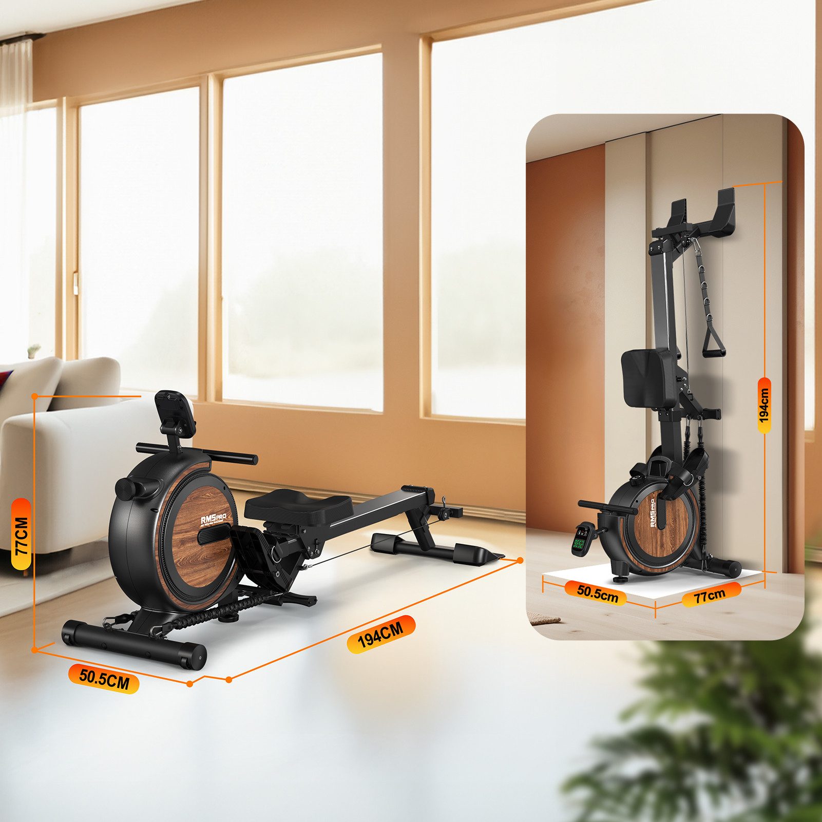 VOWVIT Rudergerät mit Magnetwiderstand und Bluetooth, bis 160 kg belastbar (1-tlg), Heim- & Innenrudergerät mit Tablet-Halterung