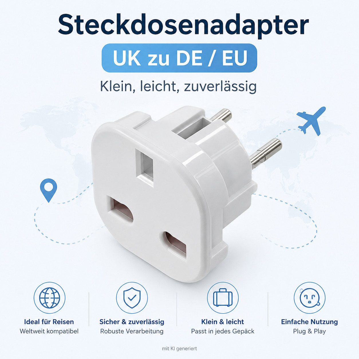 Fiduciashop 10ER Reisestecker UK zu DE/EU Steckdosenadapter Netzadapter Adapter Reiseadapter, Reise-Adapter Kinderschutz Steckeradapter: UK EU – Bild 4 von 5
