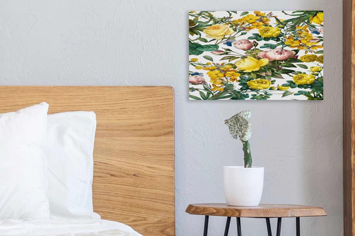 OneMillionCanvasses® Leinwandbild Blumen - Gelb Wandbild Leinwandbilder, Wanddeko, - St), Aufhängefertig, Schmetterling, 30x20 (1 cm