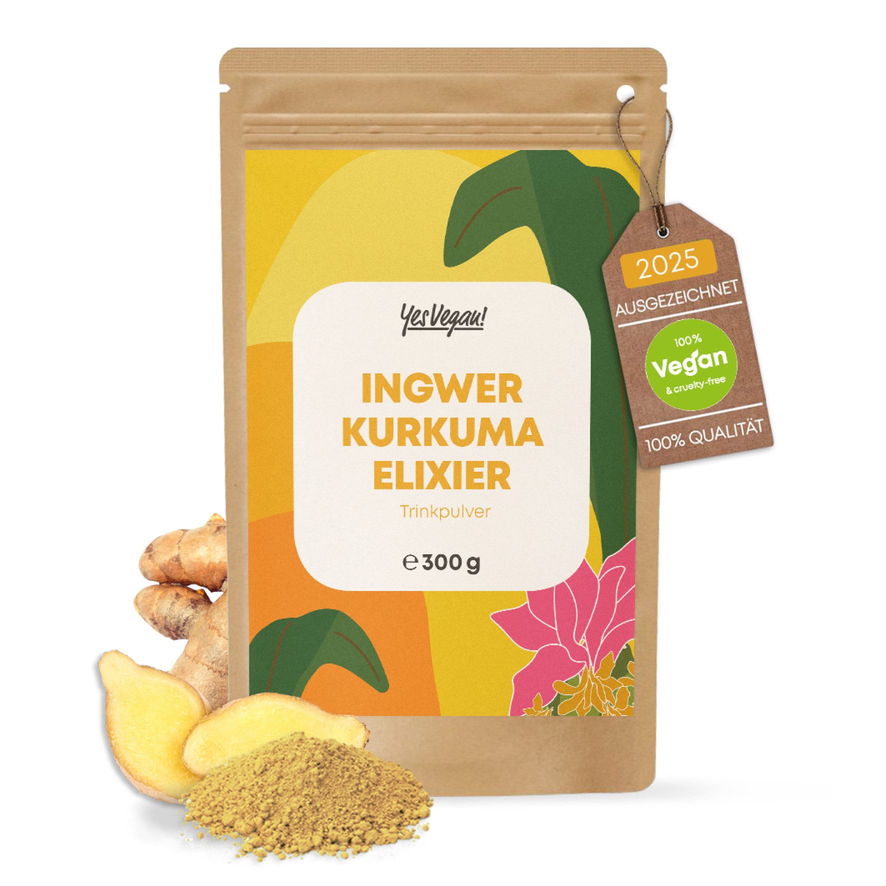 Yes Vegan Trinkpulver Ingwer Kurkuma 300g Packung Pulver