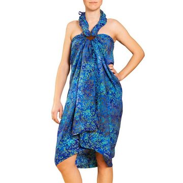 PANASIAM Pareo Sarong Wachsbatik Blautöne aus hochwertiger Viskose Strandtuch, Strandkleid Bikini Cover-up Tuch für den Strand Schultertuch Halstuch
