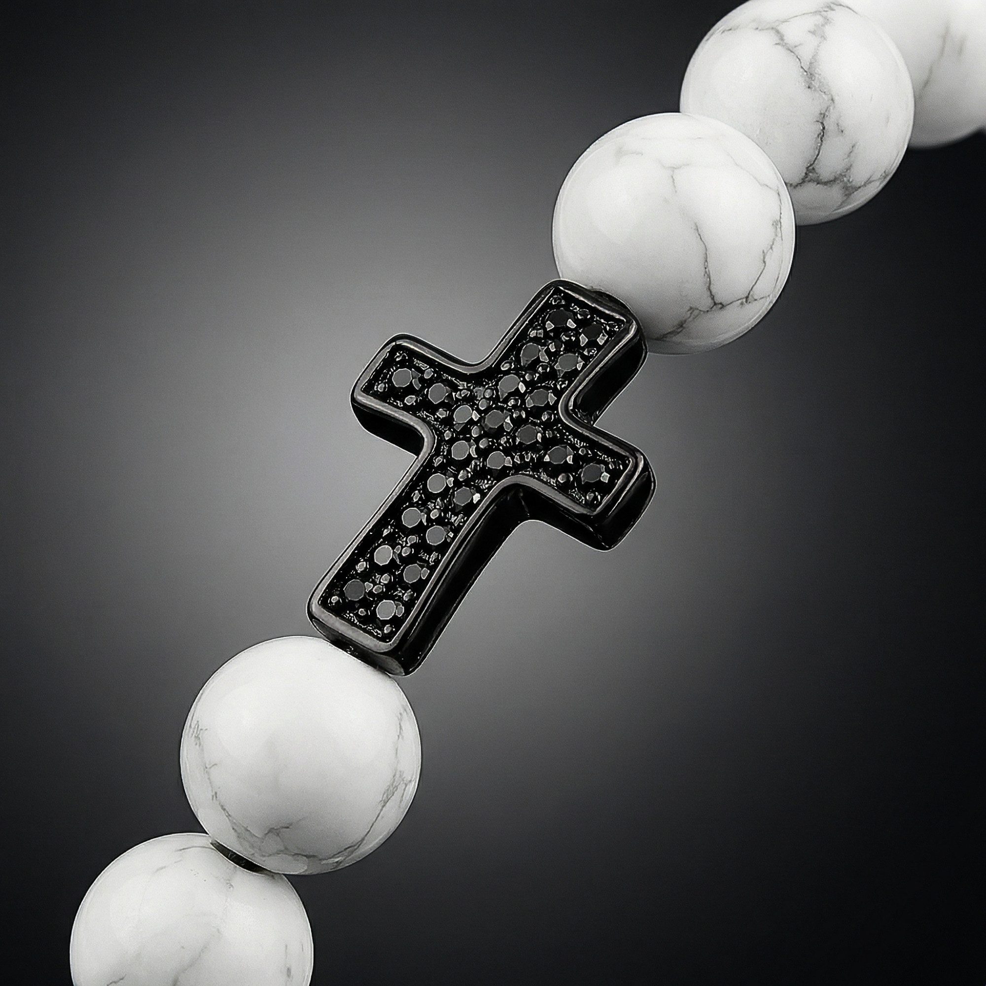 UNIQAL.de Armband aus Naturstein mit Edelstahl-Kreuz & Zirkonia – Unisex, 8 mm (Schutzsymbol, Energieeffekt, dezente Eleganz in moderner Ausführung, handgefertigt, langlebige Qualitätsarbeit), modernes Herren-Statement, ideale Geschenkidee