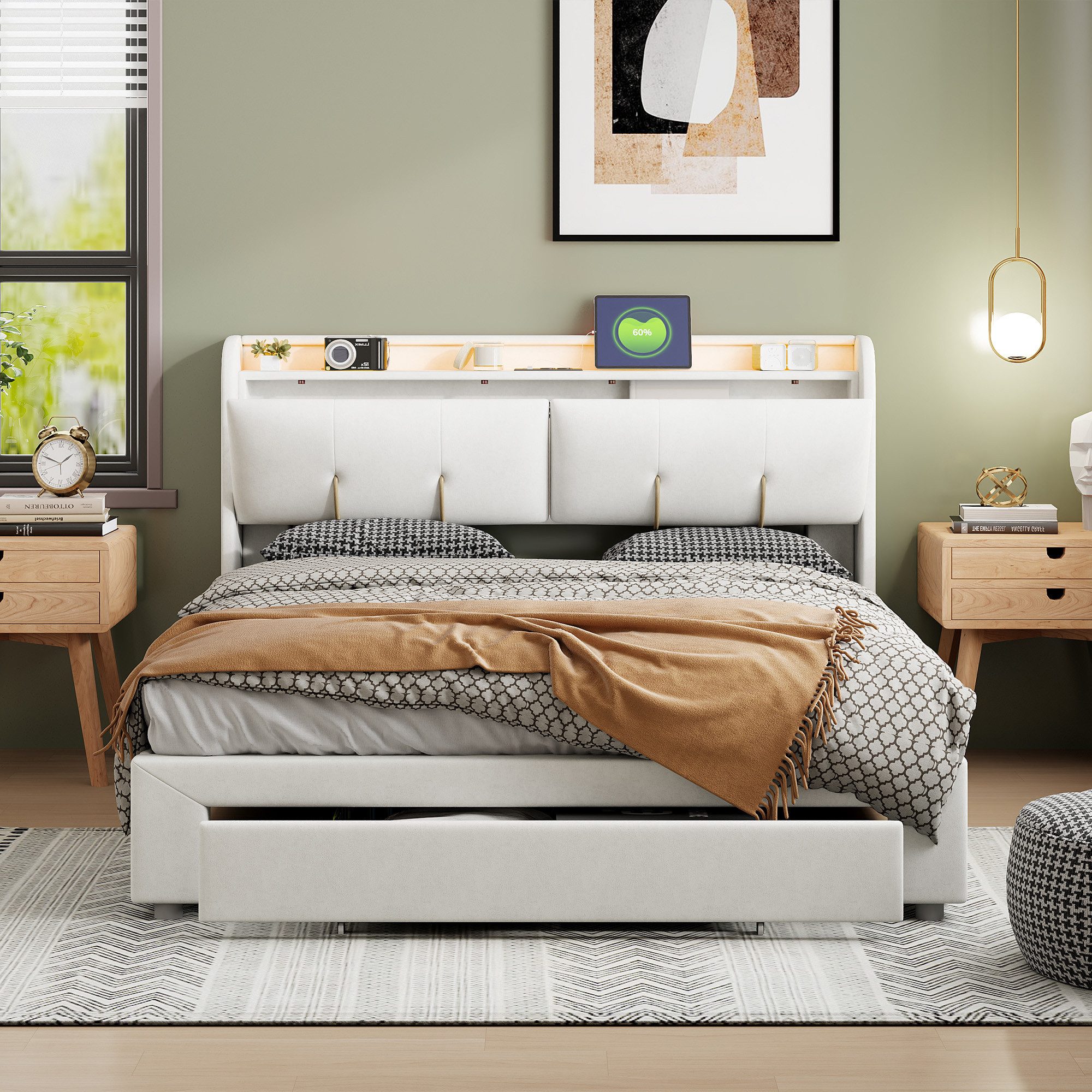 FUROKOY Stauraumbett Polsterbett Doppelbett mit LED-Beleuchtung günstig online kaufen