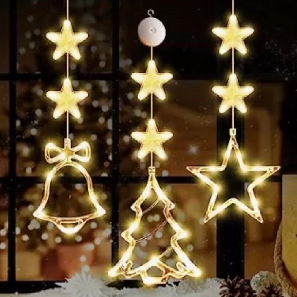 JOYOLEDER Lichterkette Beleuchtetes Weihnachtsbeleuchtung Saugnapf LED Fenster Reh Hängende Lichtervorhang, Deko mit