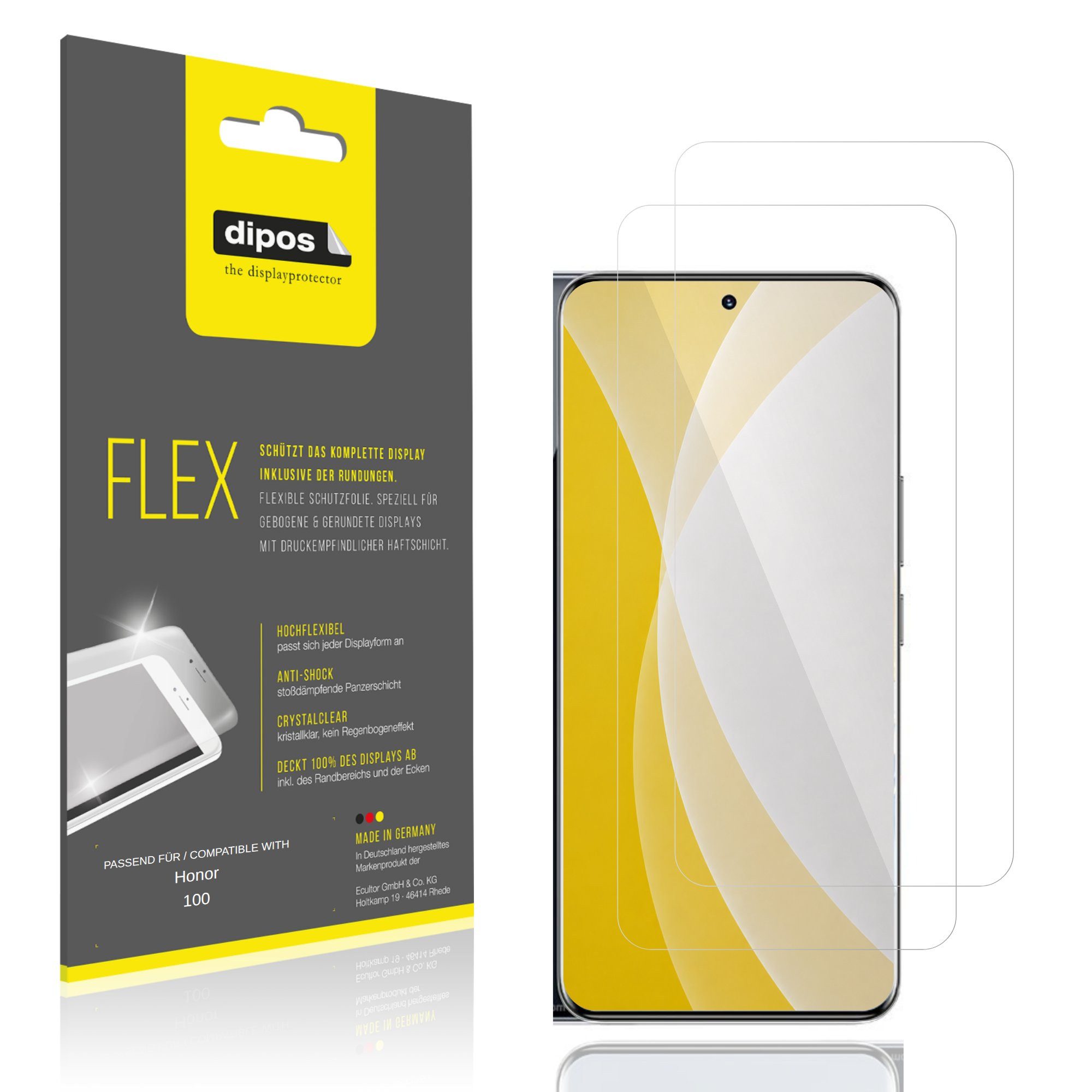 dipos Displayschutzfolie Schutzfolie für Honor 100, 2 Stück, Displayschutz Schutz Folie Made in Germany