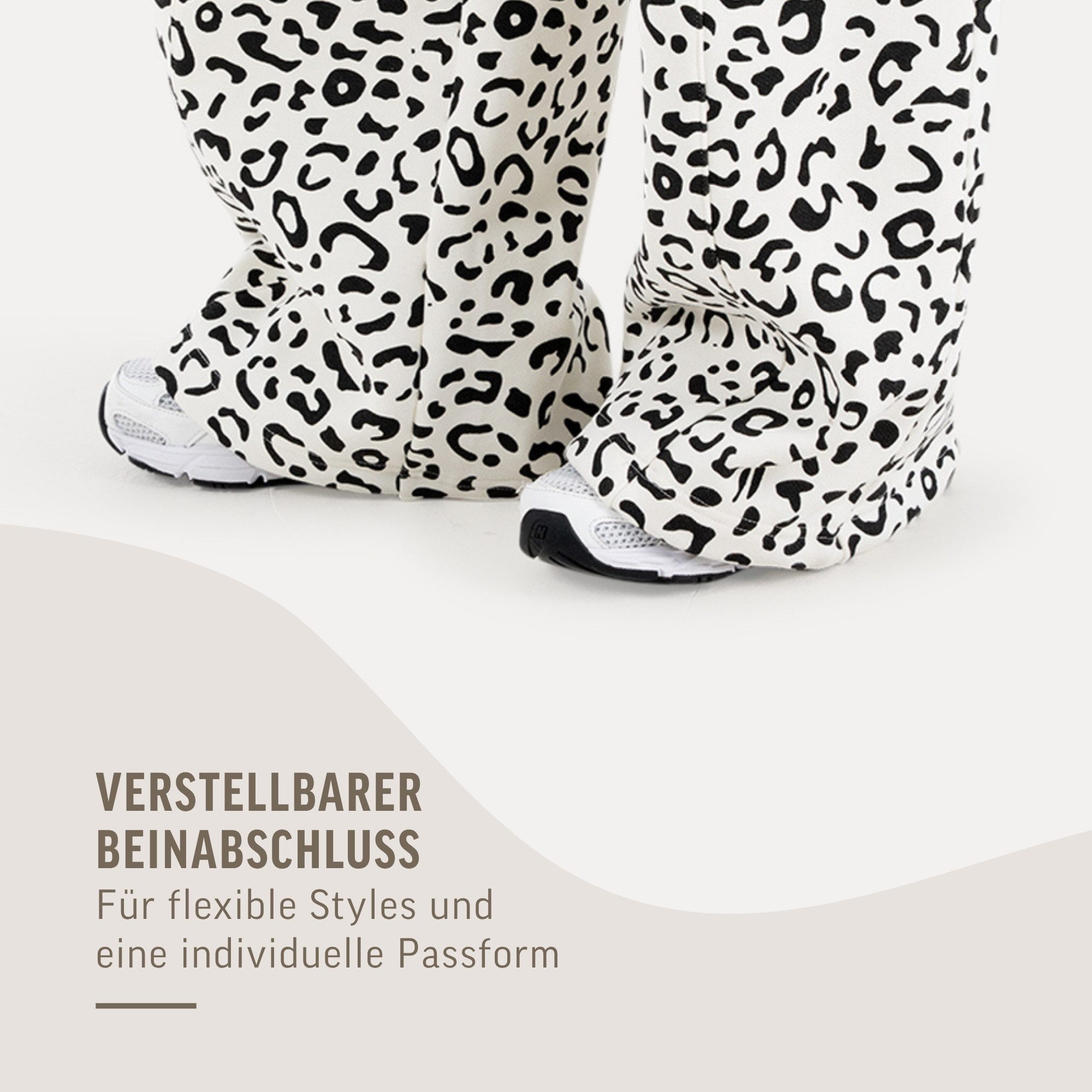 Jogginghose Leora, Oversize Jogger Damen, Leo-Print Hose mit Tunnelzug & Taschen