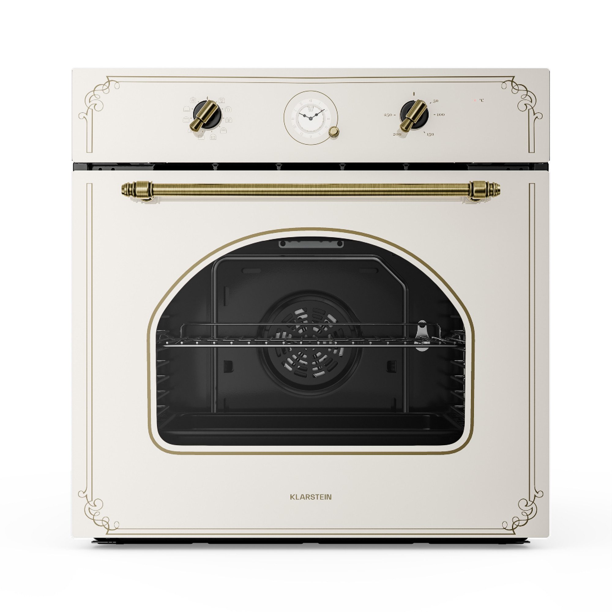 Klarstein Backofen Victoria Einbaubackofen Retro 70L 9 Funktionen 50-250°C A+ elfenbein Victoria, Backofen 70L mit Umluft Grill Auftauen & Drehregler 50-250°C