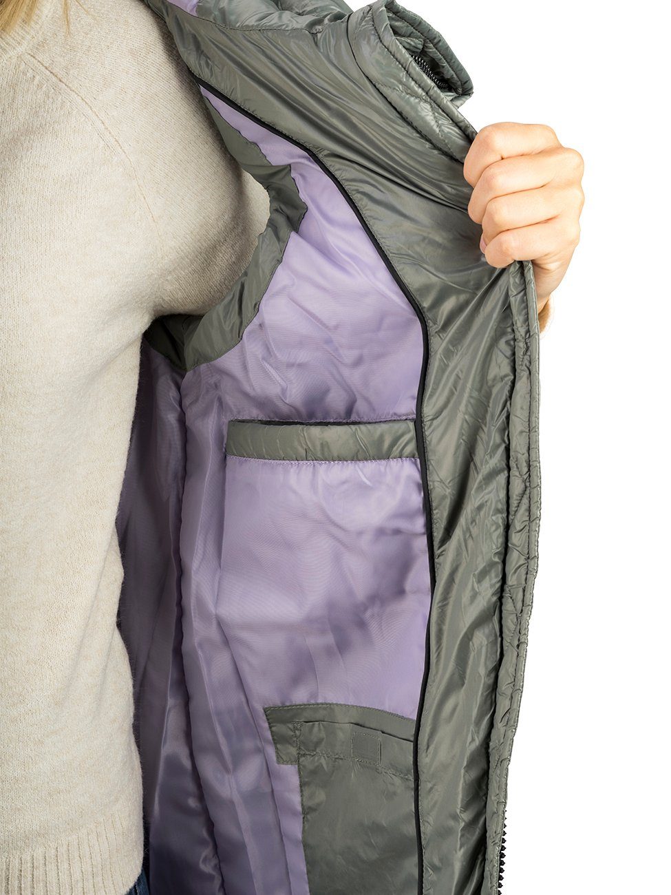 DENIMFY Outdoorjacke Damen Steppweste DFCaro Regular Fit knielange Übergangsweste mit Kapuze – Bild 4 von 4