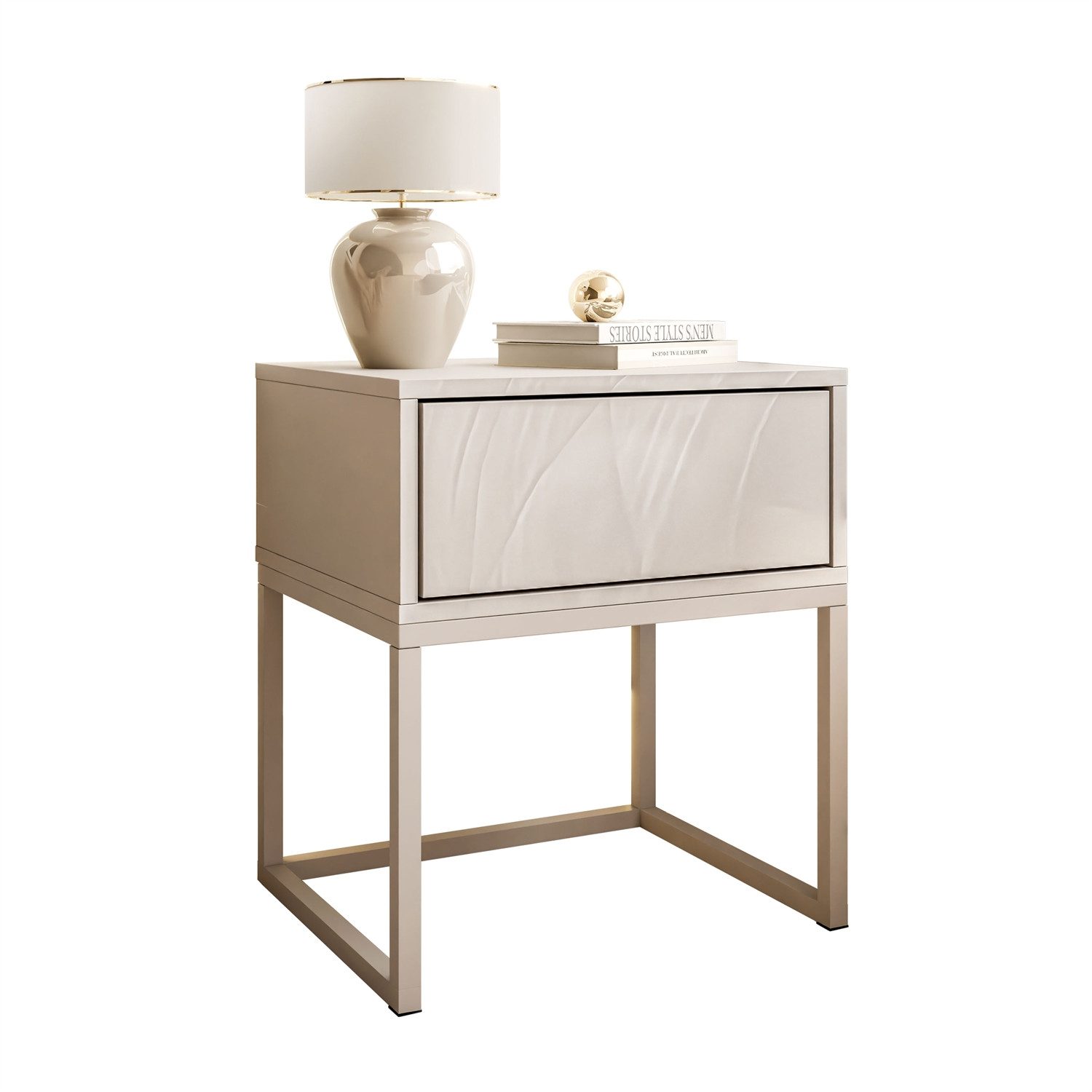 Lookway Nachttisch BLANCO Kaschmir auf Gestell – Moderner Nachtschrank fürs Schlafzimmer (1x Nachttisch), Breite: 45 cm