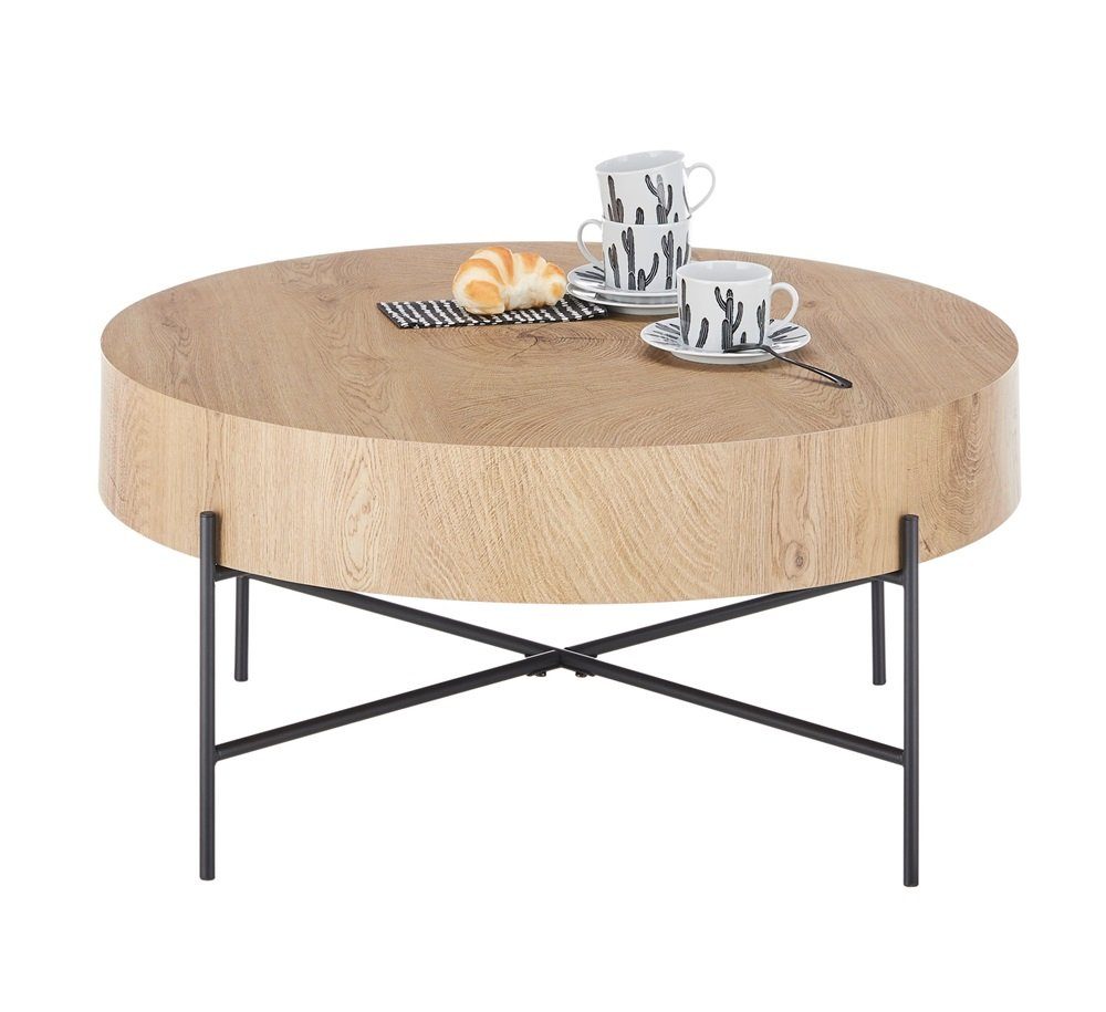 MCA furniture Couchtisch Couchtisch Manacor, rund, eichefarben / schwarz, 80x37x80 (no-Set), Breite 80 cm,Tischplatte aus Holzwerkstoff