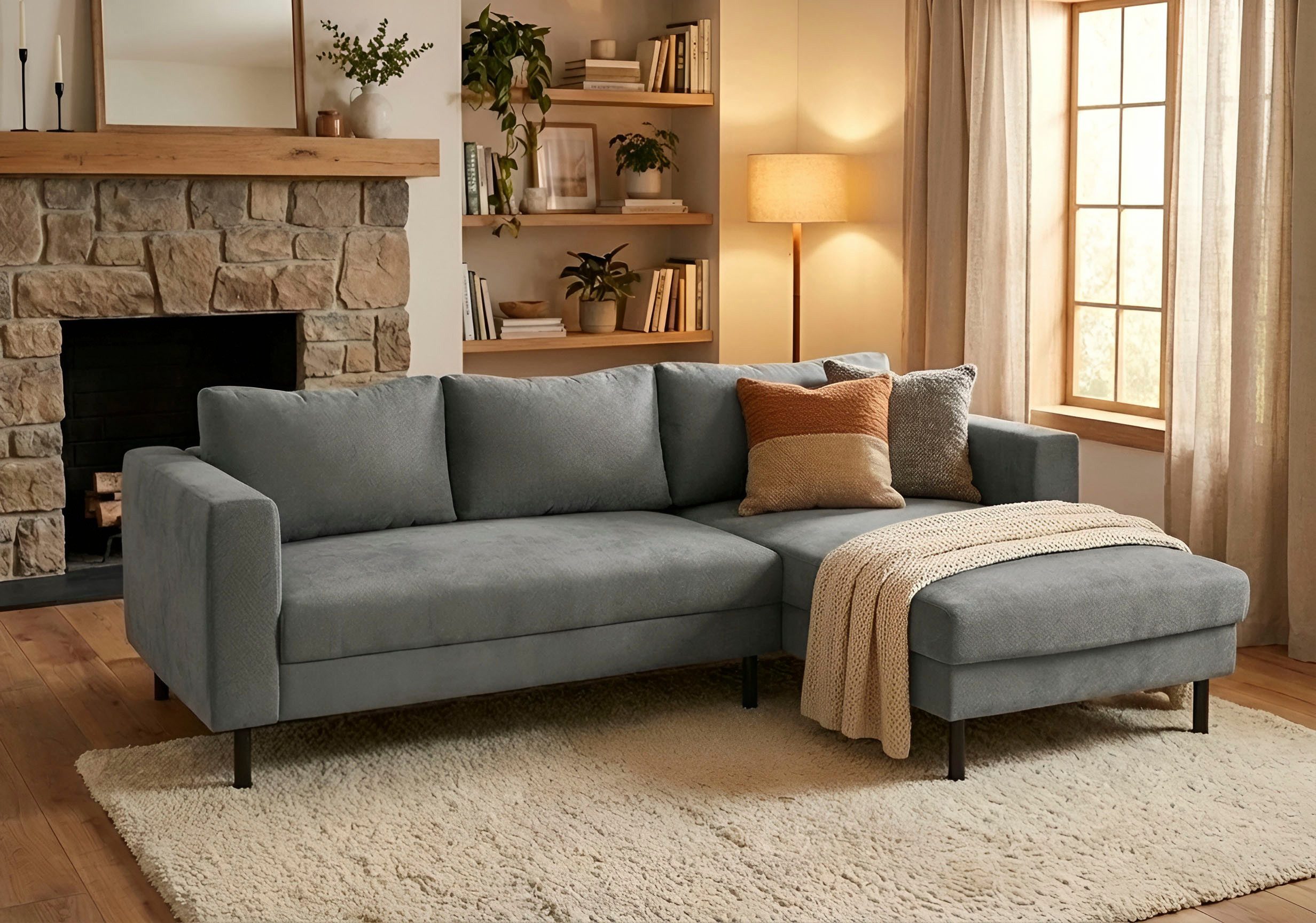 TRENDMANUFAKTUR Ecksofa Amazing II, wahlw. mit Schlaffunktion & Bettkasten, Fuß schwarz, Recamiere beidseitig montierbar, L-Form,in Cord o. Struktur, B: 232 cm