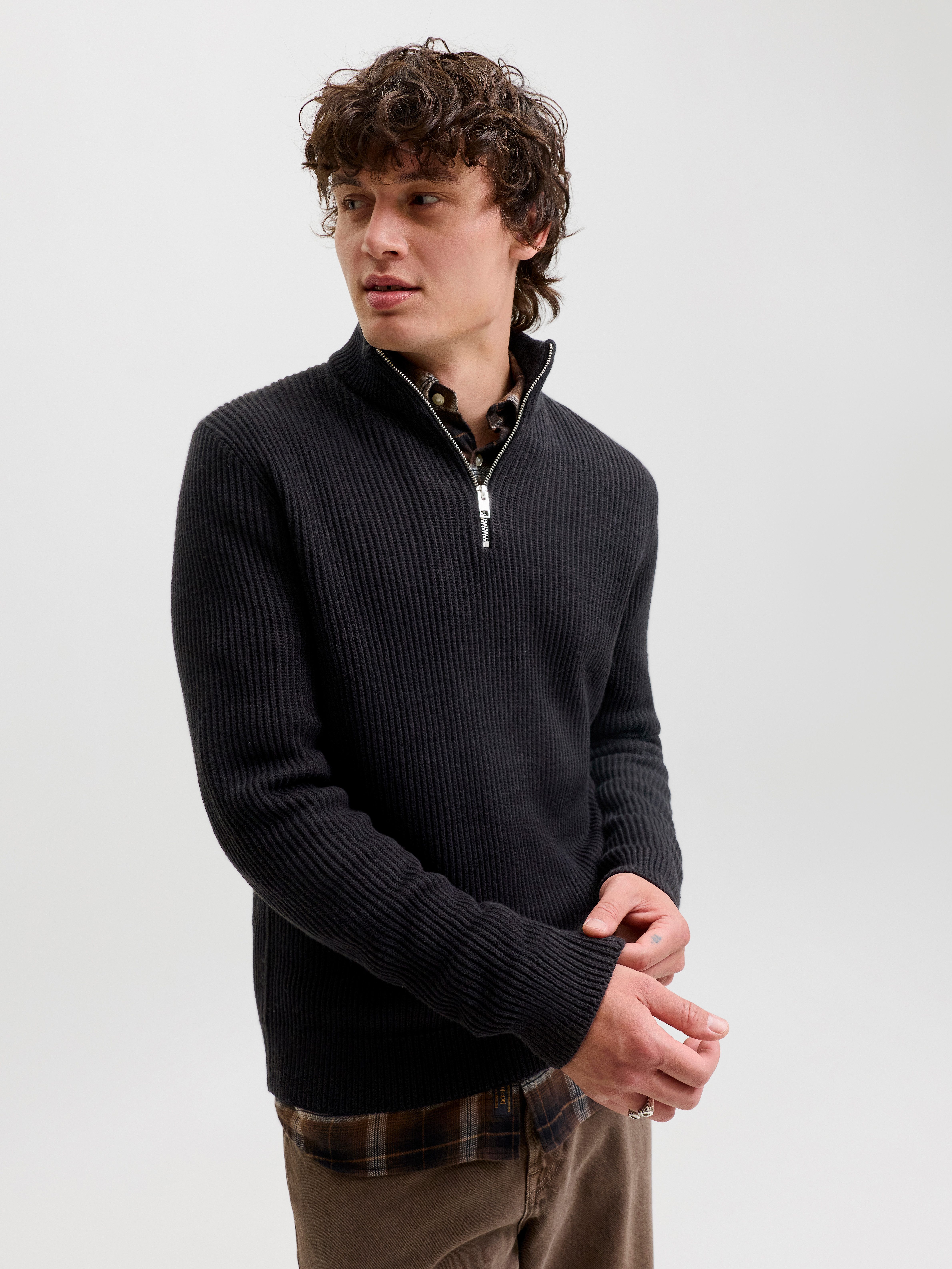 Jack & Jones Troyer JJPANNEL KNIT HALF ZIP AW26 Materialmix, regular fit – Bild 2 von 5