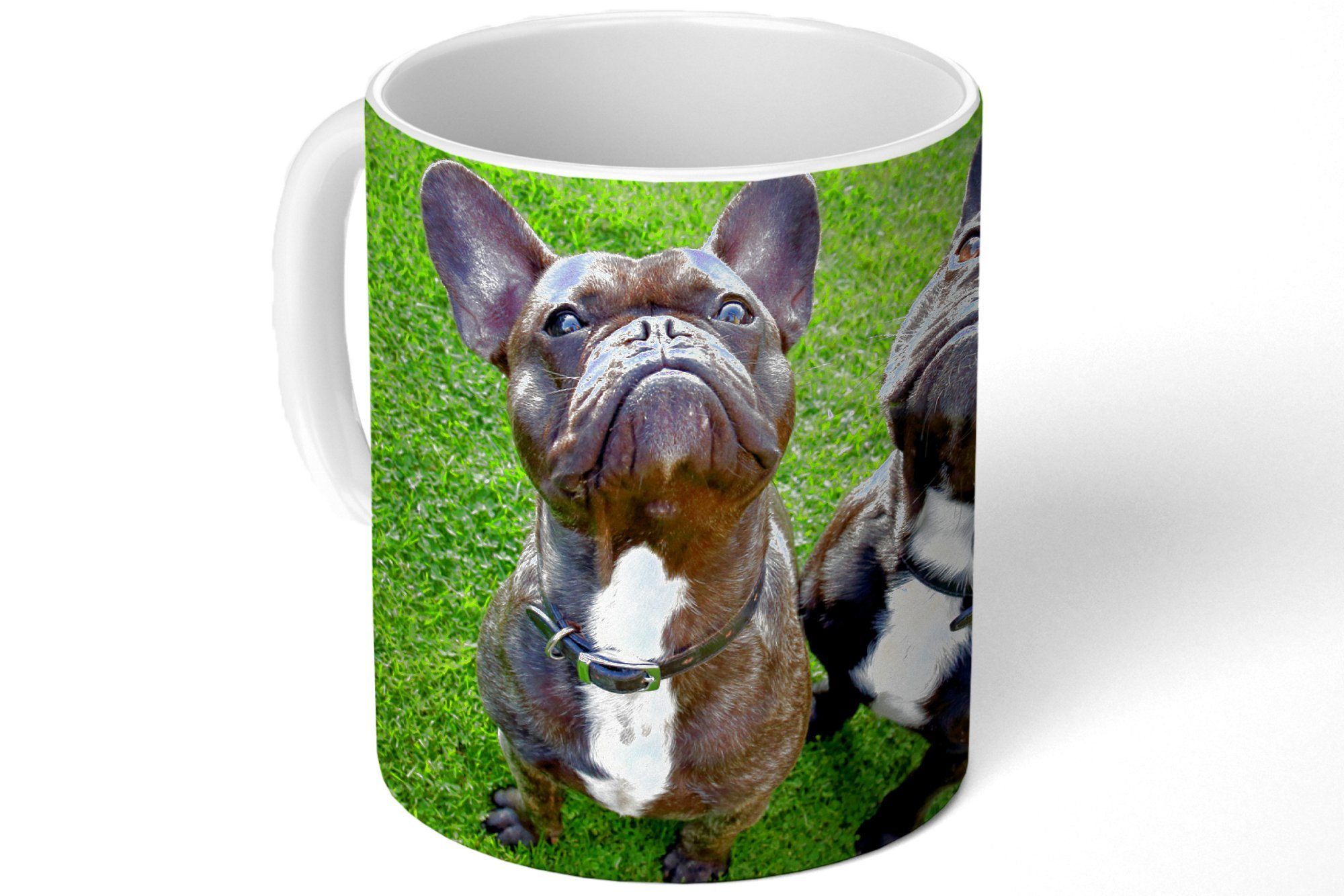 MuchoWow Tasse Geschenk Bulldogge Keramik, Halsband, Gras - Teetasse, Teetasse, Becher, Kaffeetassen, - Französische