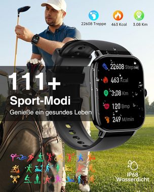 LLKBOHA Bluetooth-Verbindung Smartwatch (1,85 Zoll, Android, iOS), Mit-Telefonfunktion, 111+ Sportmodi, IP68 Wasserdicht Schrittzähler