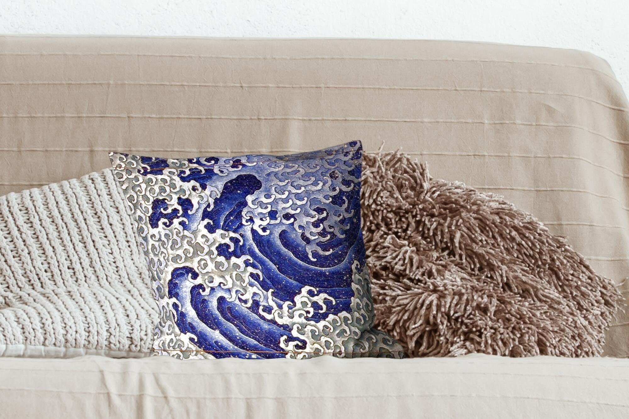 Zierkissen - Welle von Dekokissen Katsushika Gemälde für Füllung Sofakissen Schlafzimmer, Männliche Deko, mit Wohzimmer, MuchoWow Hokusai,