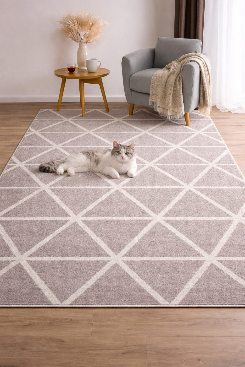 Vimoda Teppich Viva Classic, Wohnzimmer Rauten Motiv, Rechteckig, Höhe: 12 mm, Läufer Wohnzimmer, Schlafzimmer Küche