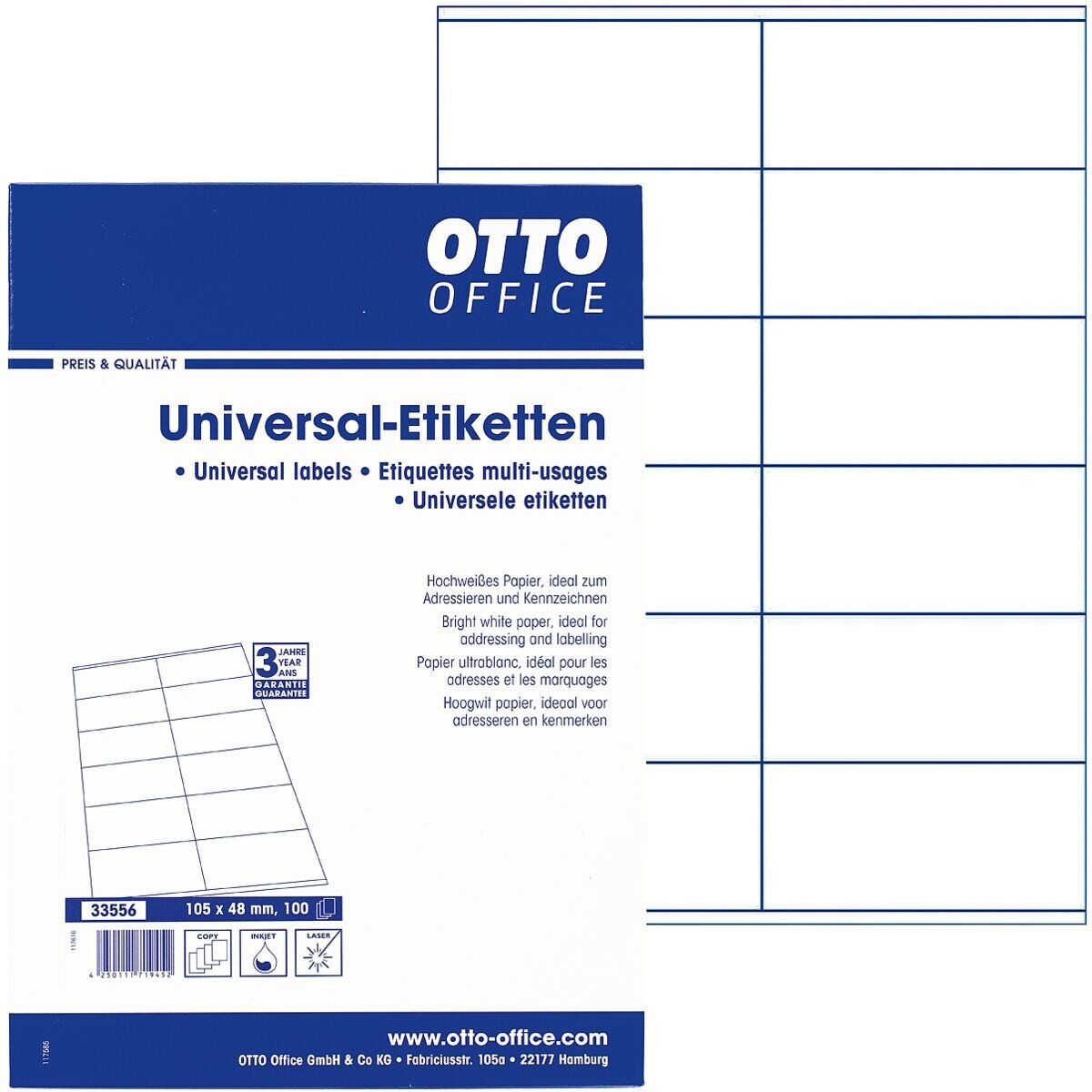 Otto Office Etiketten Standard, 1200 Stück, Adresse (105x48 mm), selbstklebend