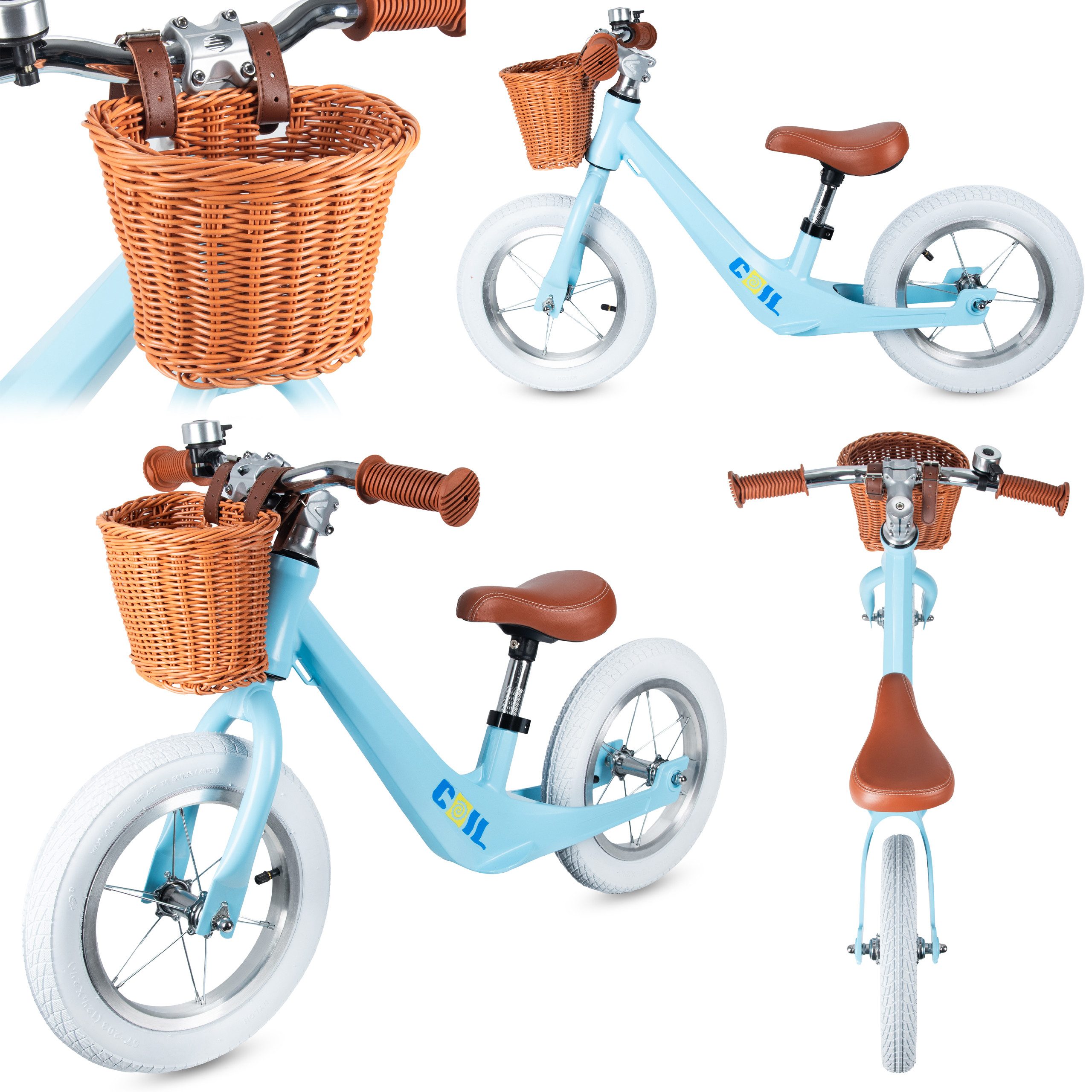 COIL Fahrrad-Laufrad Lauflernrad, Kinderlaufrad, Rutscher, Balance Bike (ab 2 Jahren und bis 30 kg), Rahmen aus Magnesiumlegierung, 12-Zoll-Lufträder, Korb, Klingel