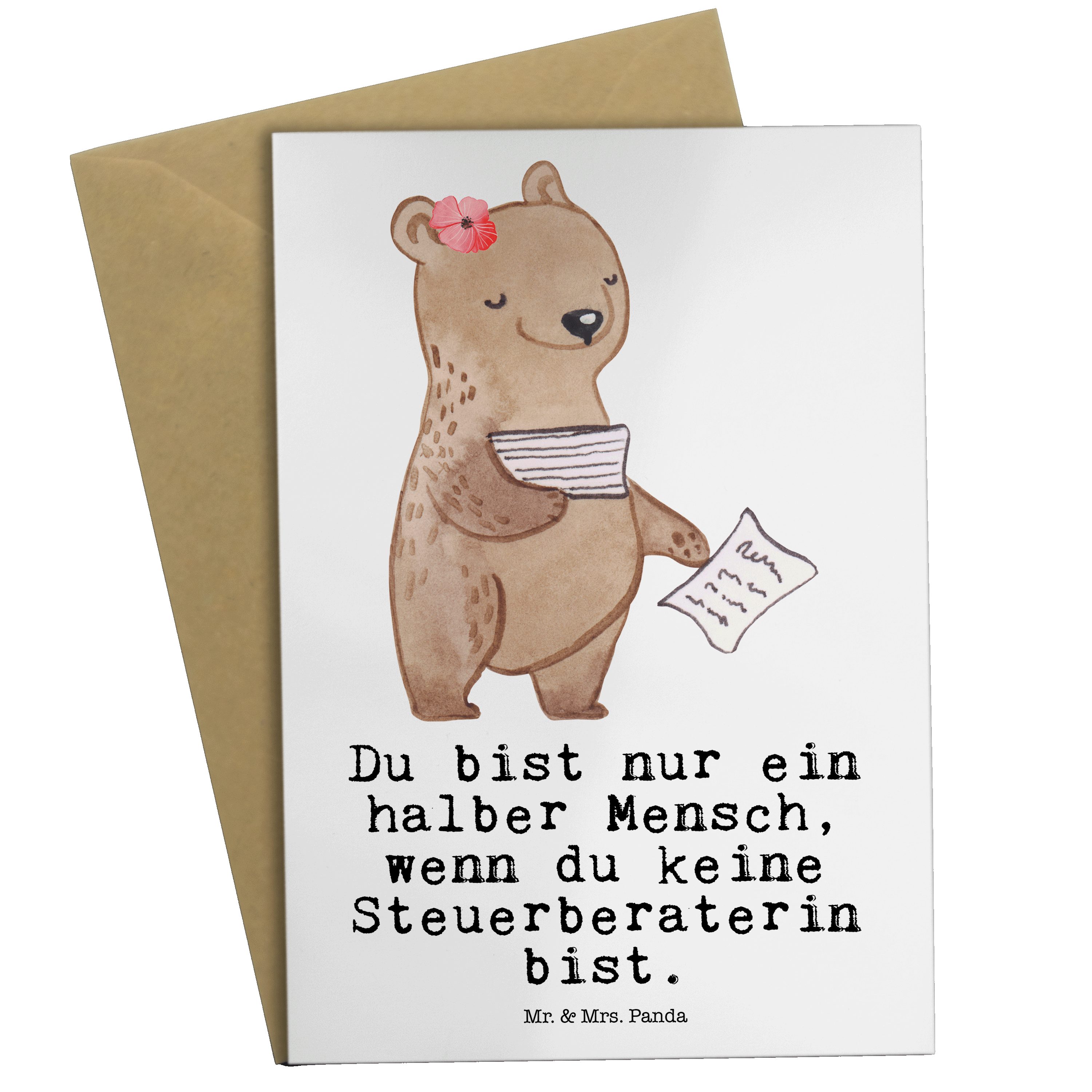 Mr. & Mrs. Panda Grußkarte Steuerberaterin mit Herz Weiß Geschenk