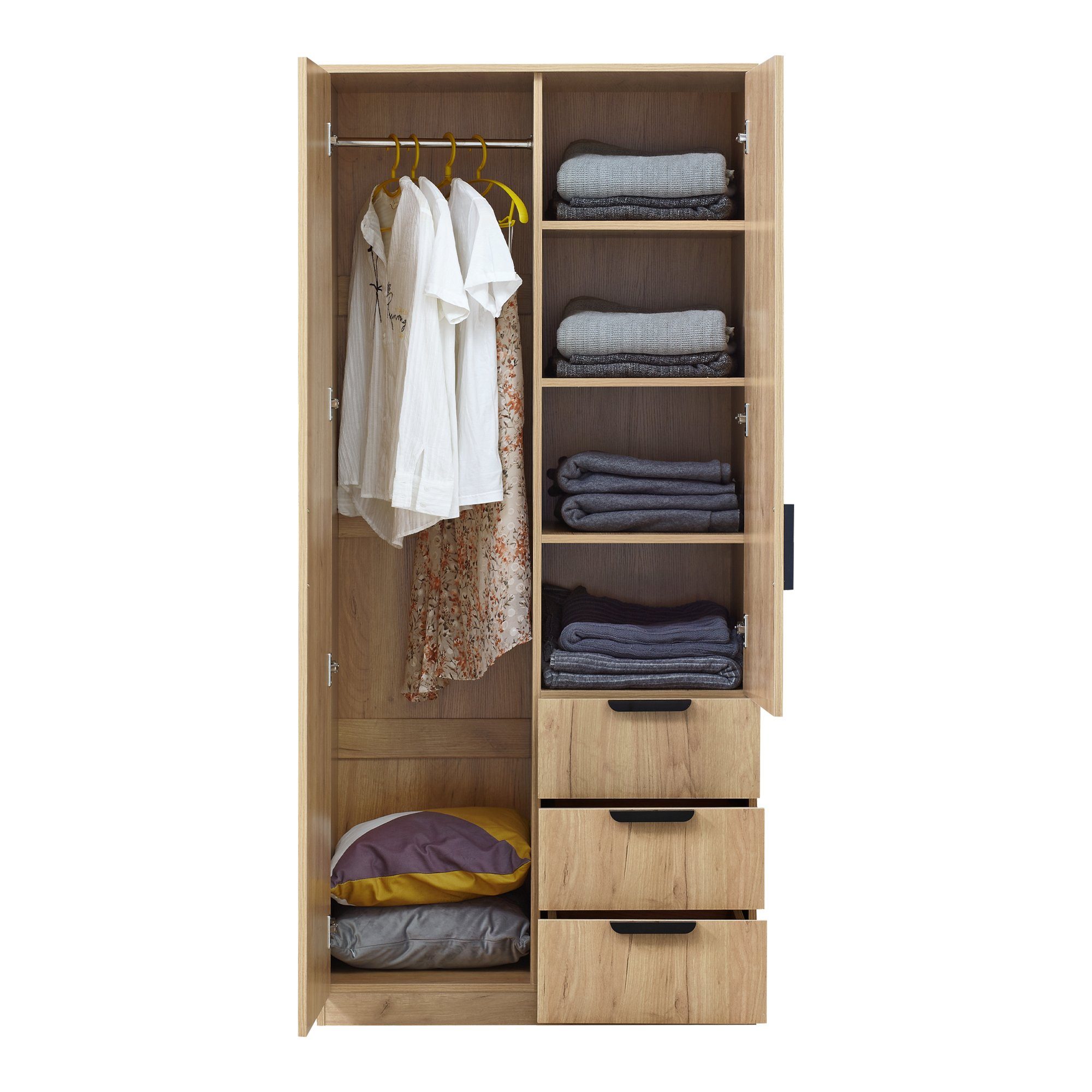 en.casa Kleiderschrank »Eiselfing« 2 Türen 4 Fächer 3 Schubladen 176x80x52 günstig online kaufen