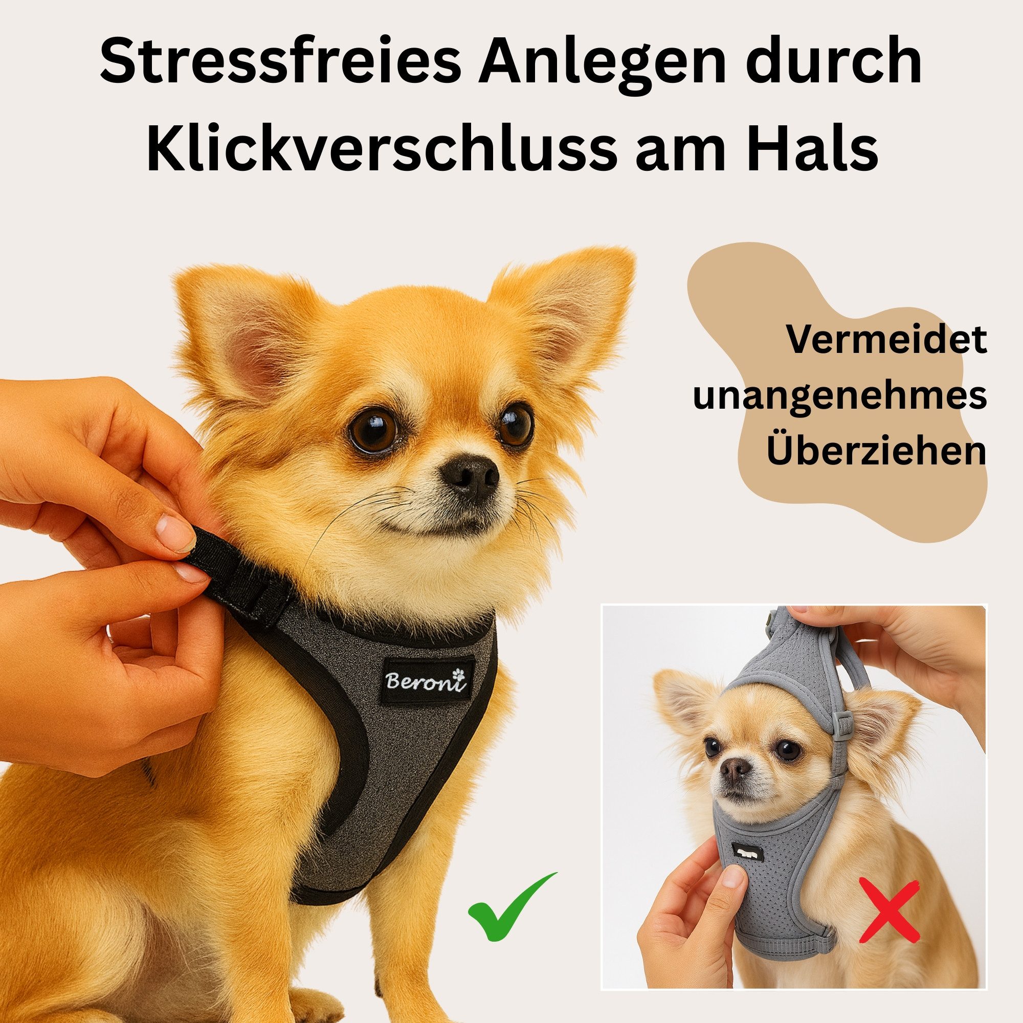 Beroni Hunde-Geschirr Softgeschirr Hundegeschirr nicht über Kopf verstellba günstig online kaufen