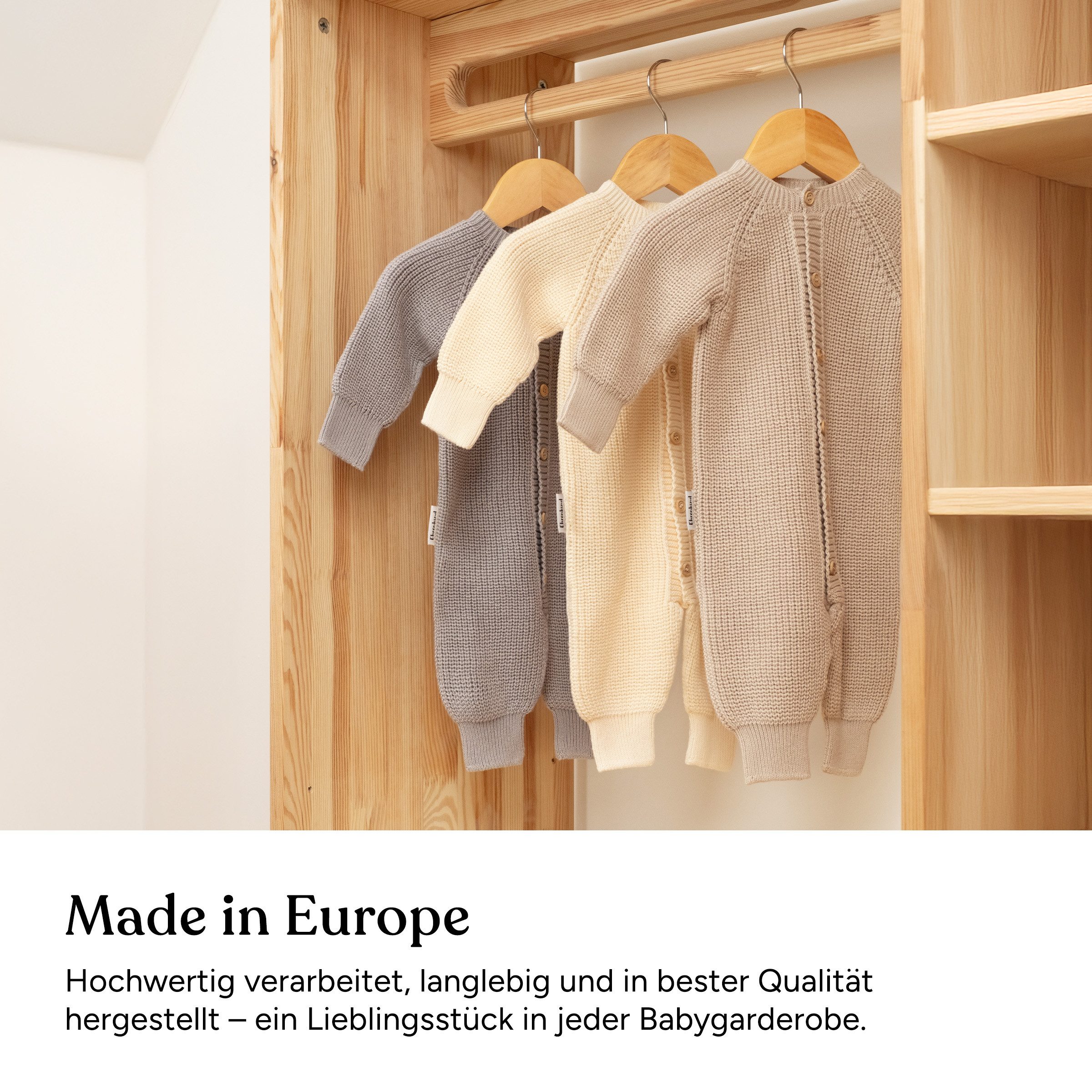 Ehrenkind Strampler Strickoverall Baby aus Bio-Baumwolle mit Knöpfen (Hellgrau, weich & atmungsaktiv, temperaturregulierend) Für jede Jahreszeit