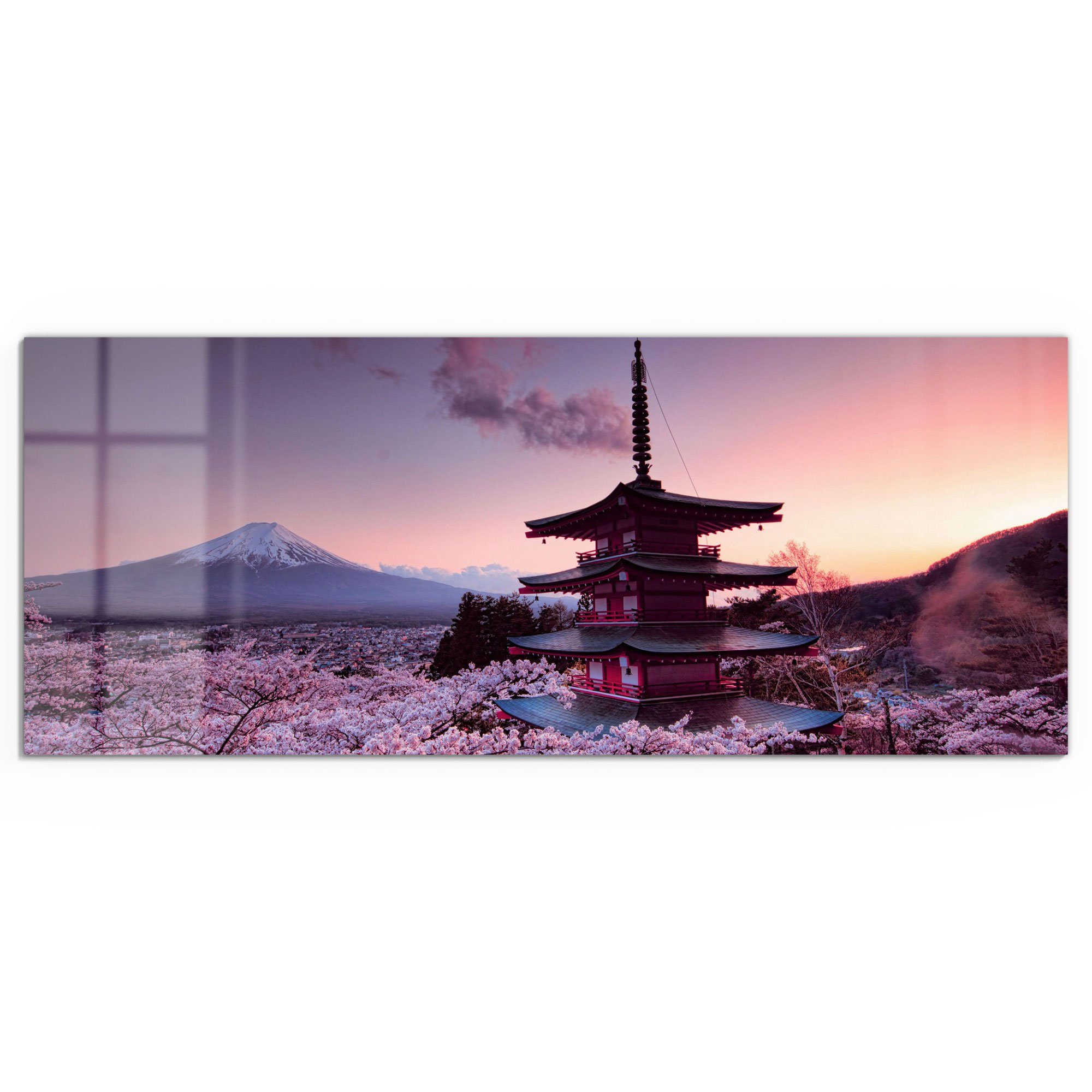 DEQORI Glasbild 'Kirschblüten Tempel Japan', 'Kirschblüten günstig online kaufen